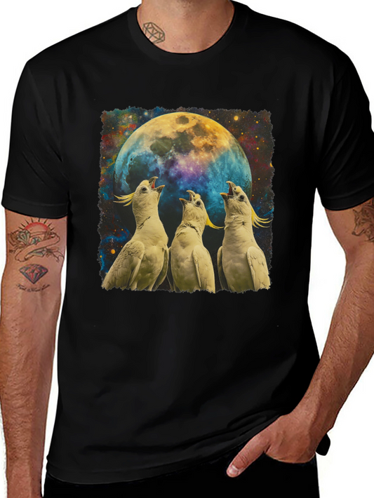 Cockatoos Howling at Moon Mens Black T-Shirt