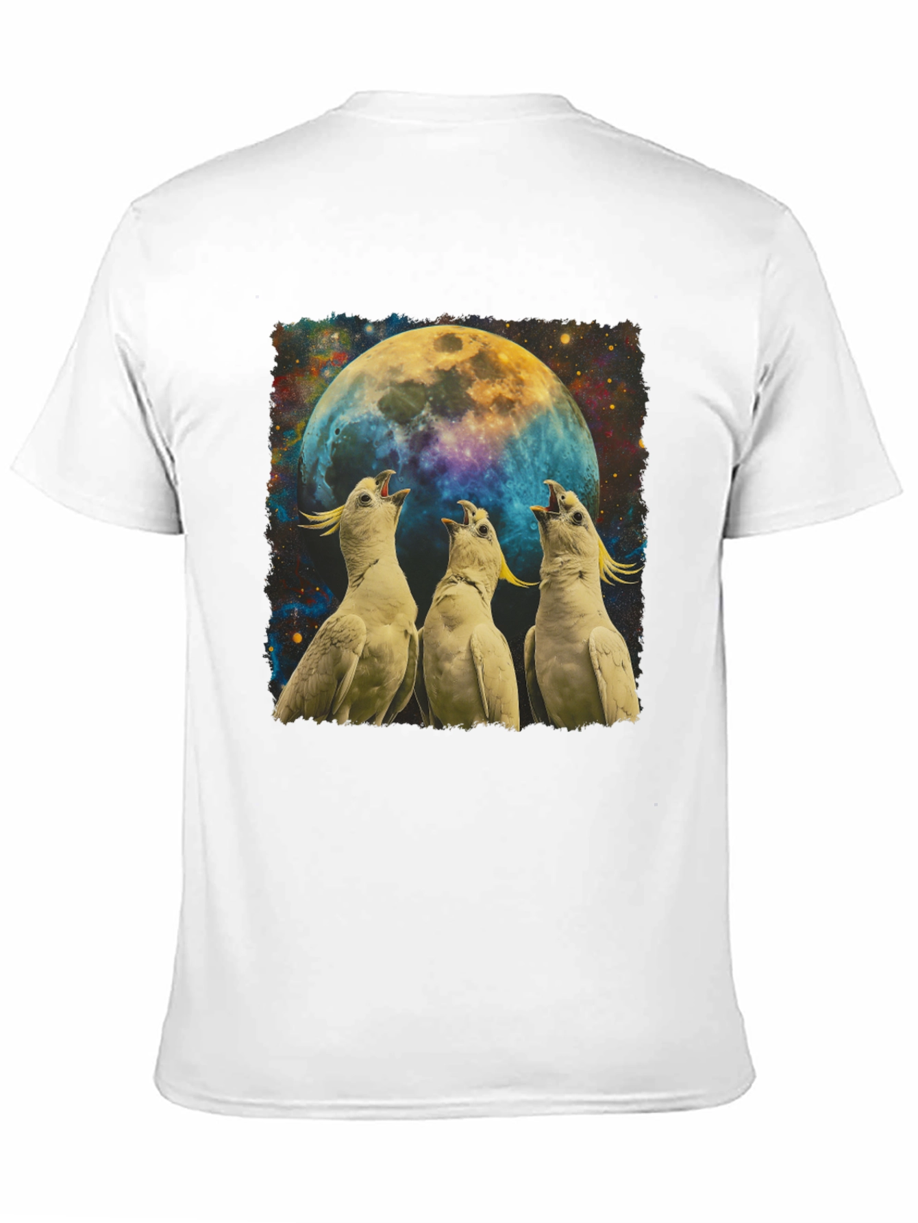 Cockatoos Howling at Moon Mens Black T-Shirt