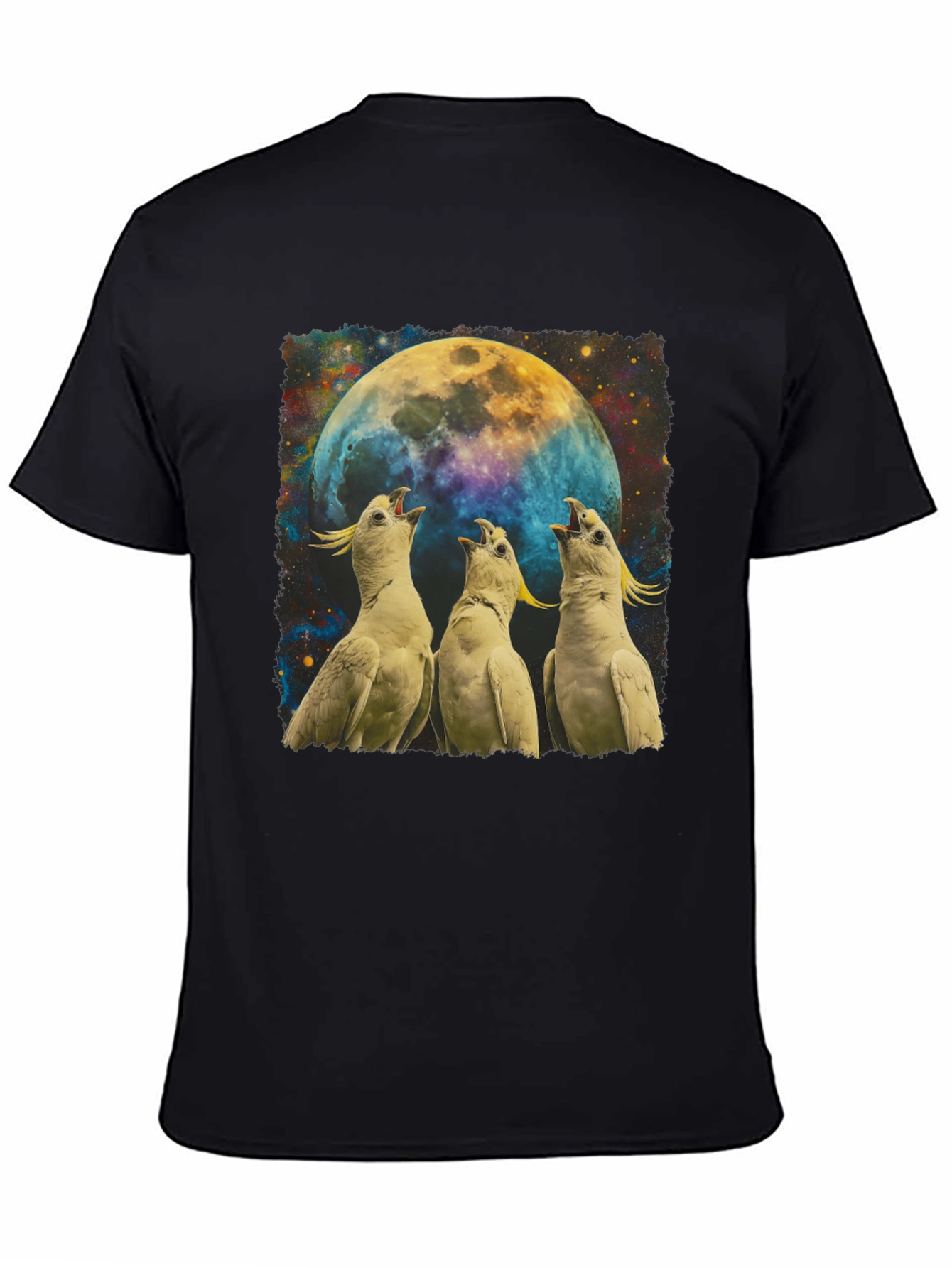 Cockatoos Howling at Moon Mens Black T-Shirt