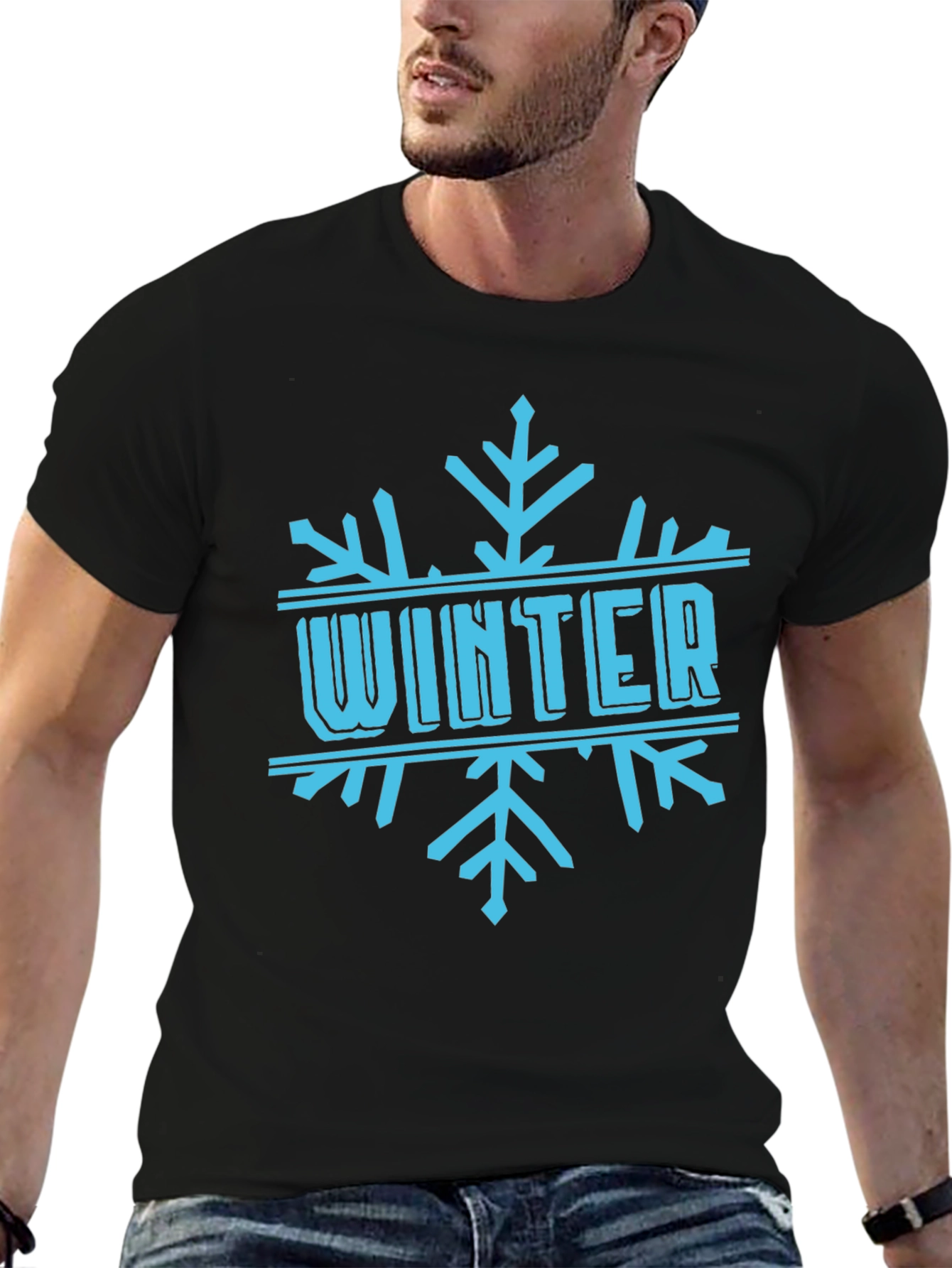 Winter Snowflake Graphic Black T-Shirt