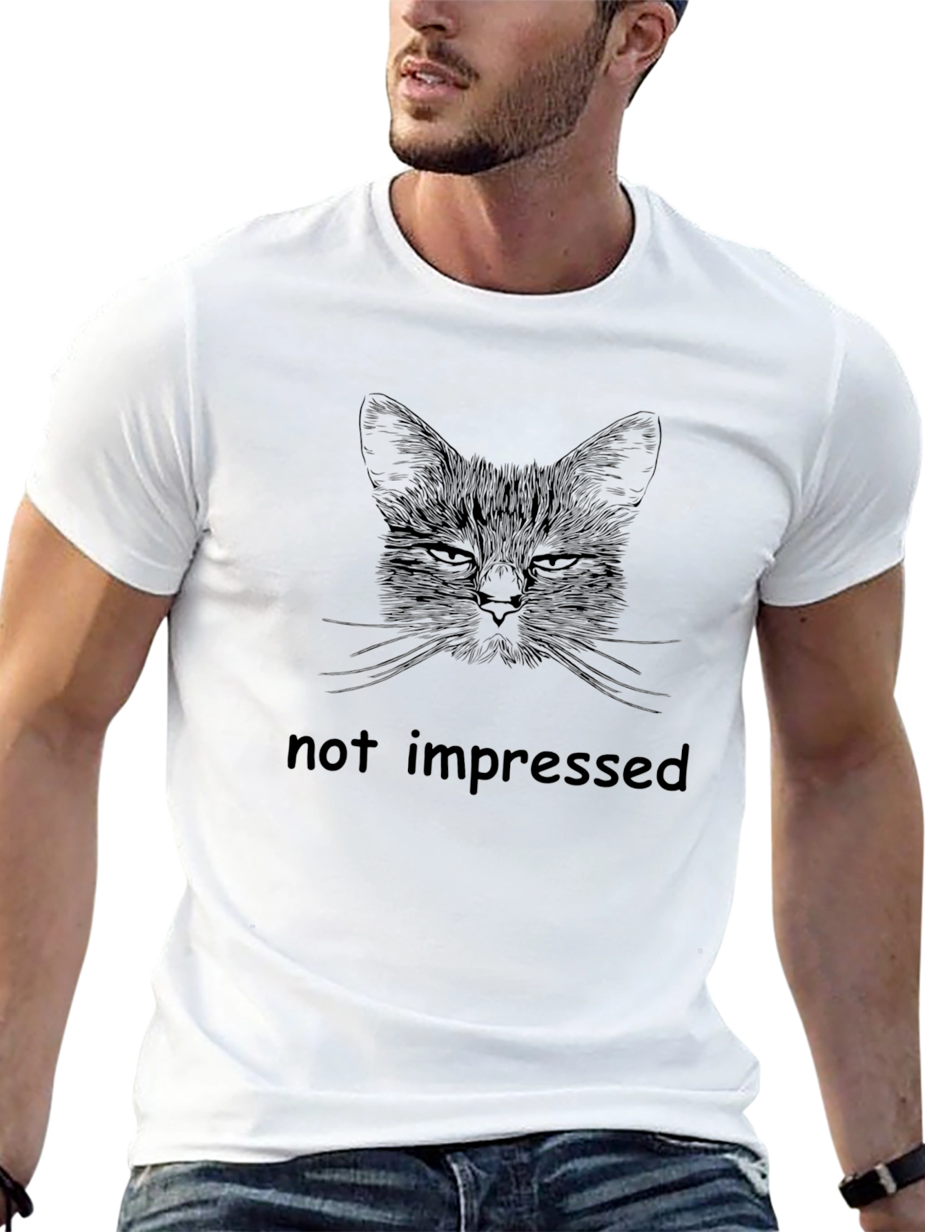 Unimpressed Cat Graphic Tee - Mens Black T-Shirt