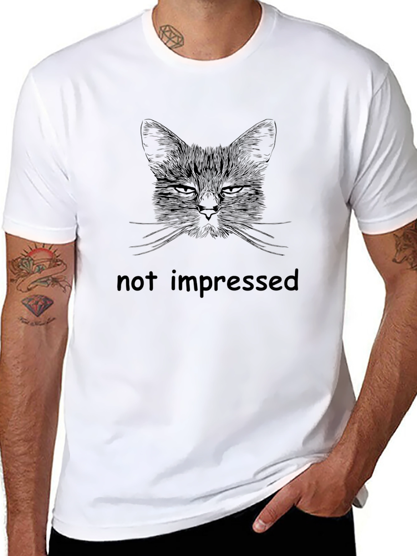 Unimpressed Cat Graphic Tee - Mens Black T-Shirt