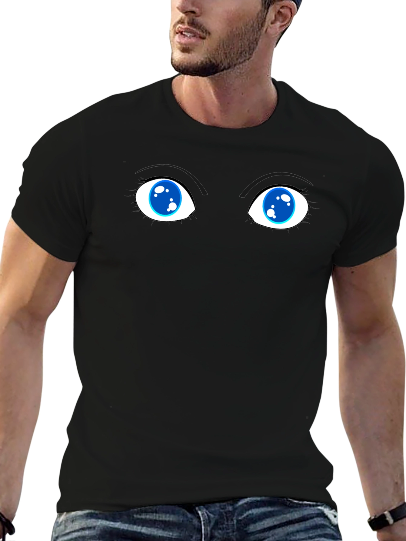 Whimsical Eyes Graphic Tee - Black Cotton Blend