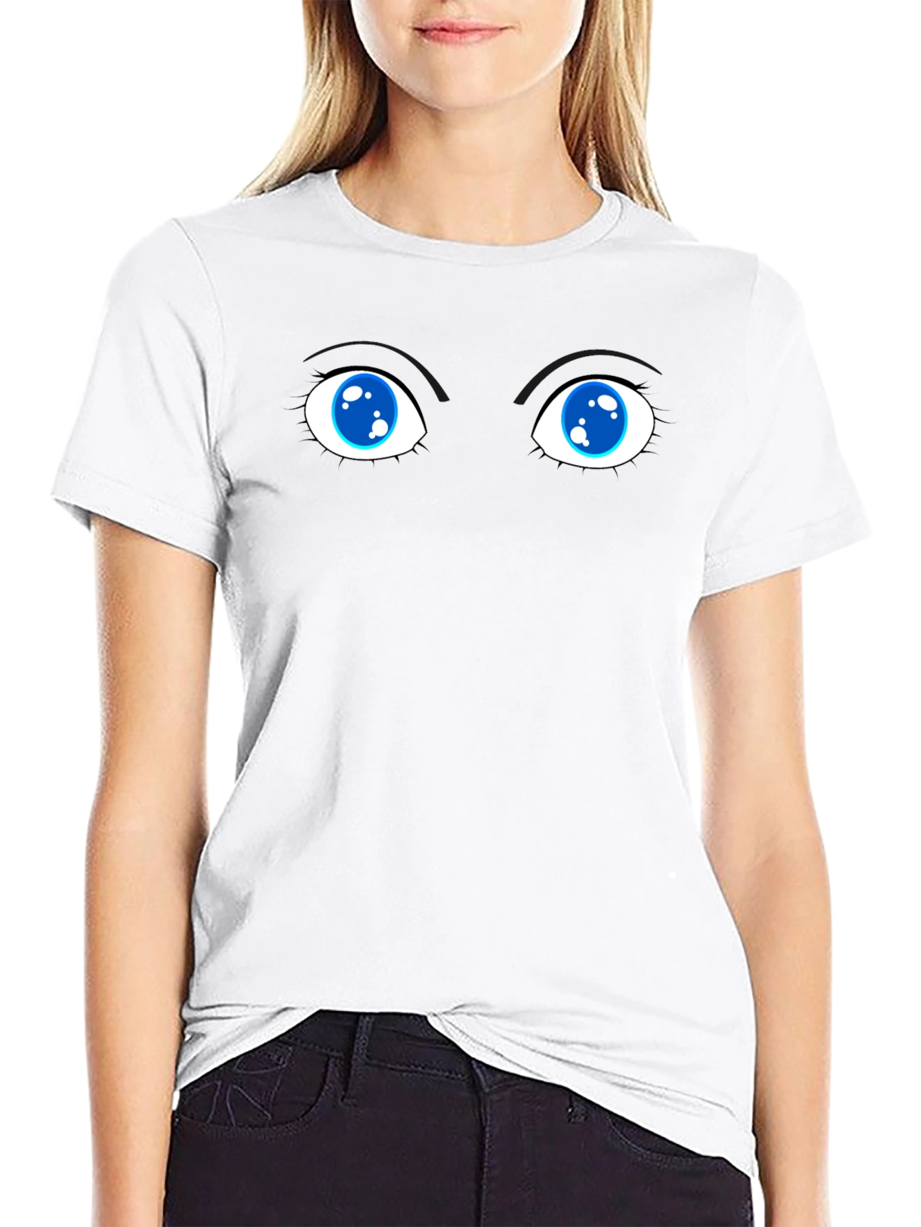 Whimsical Eyes Graphic Tee - Black Cotton Blend