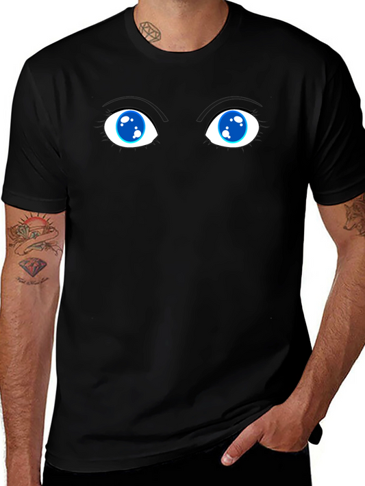 Whimsical Eyes Graphic Tee - Black Cotton Blend