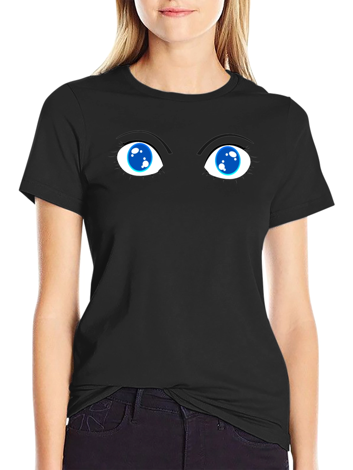 Whimsical Eyes Graphic Tee - Black Cotton Blend