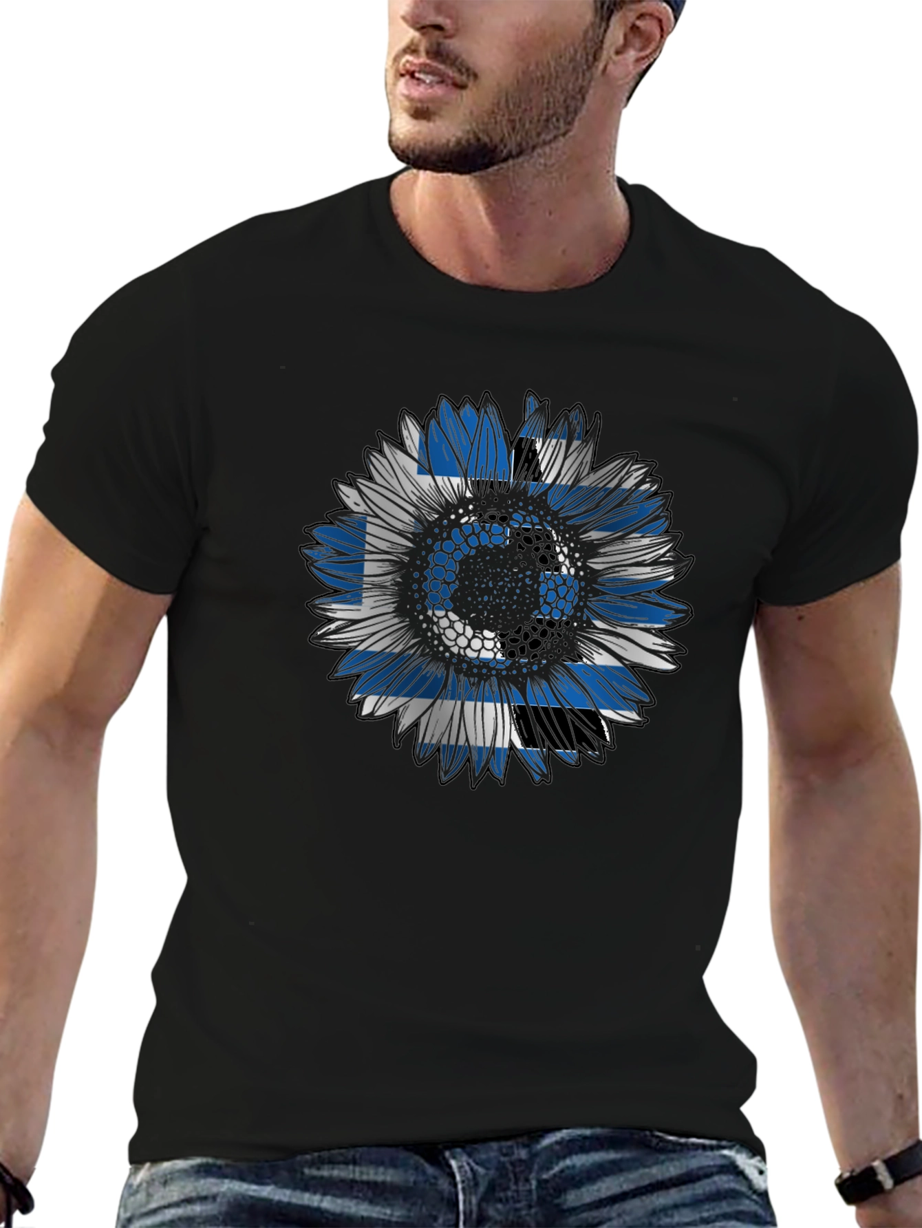 Greek Flag Sunflower Graphic Tee