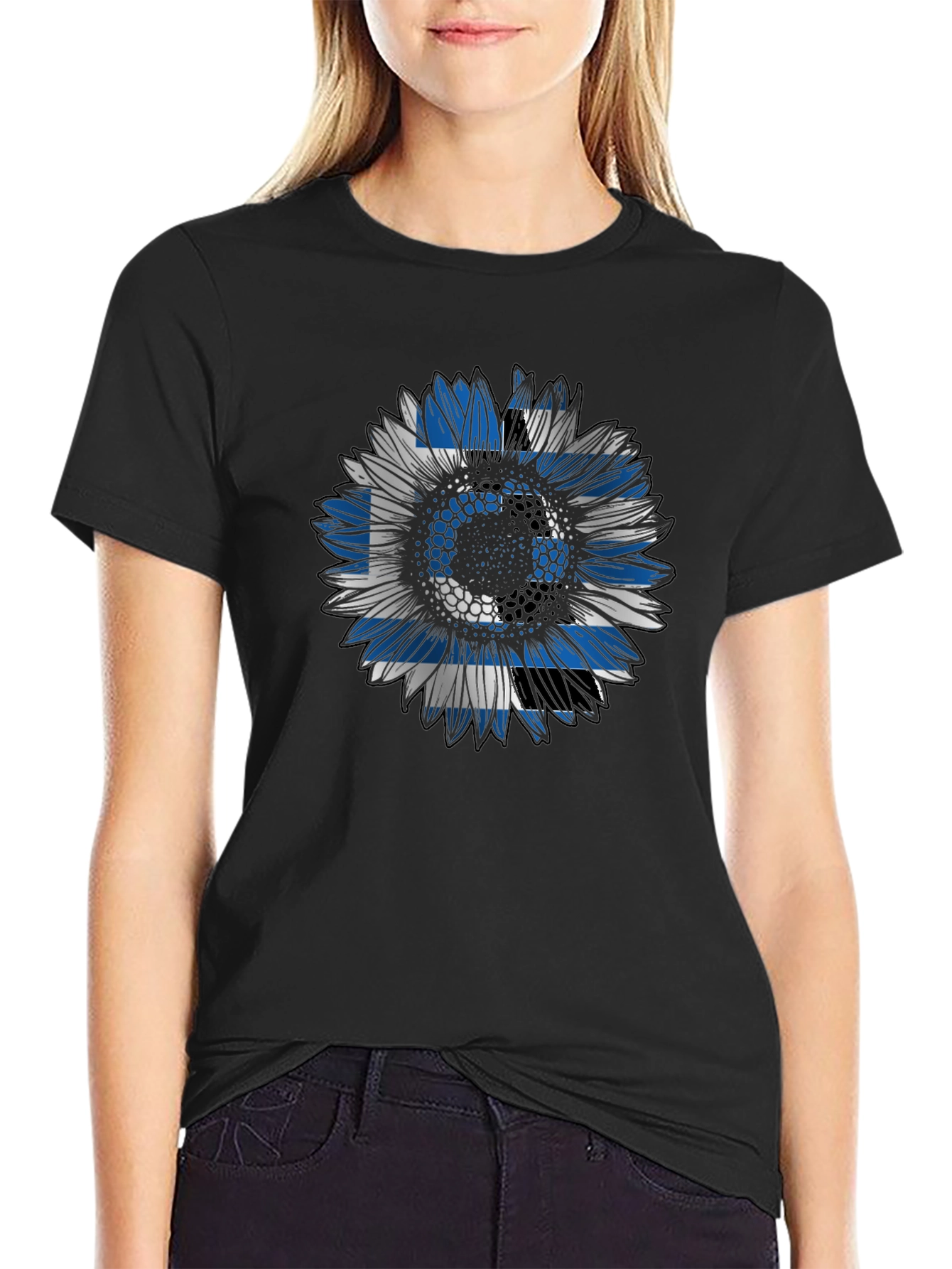 Greek Flag Sunflower Graphic Tee