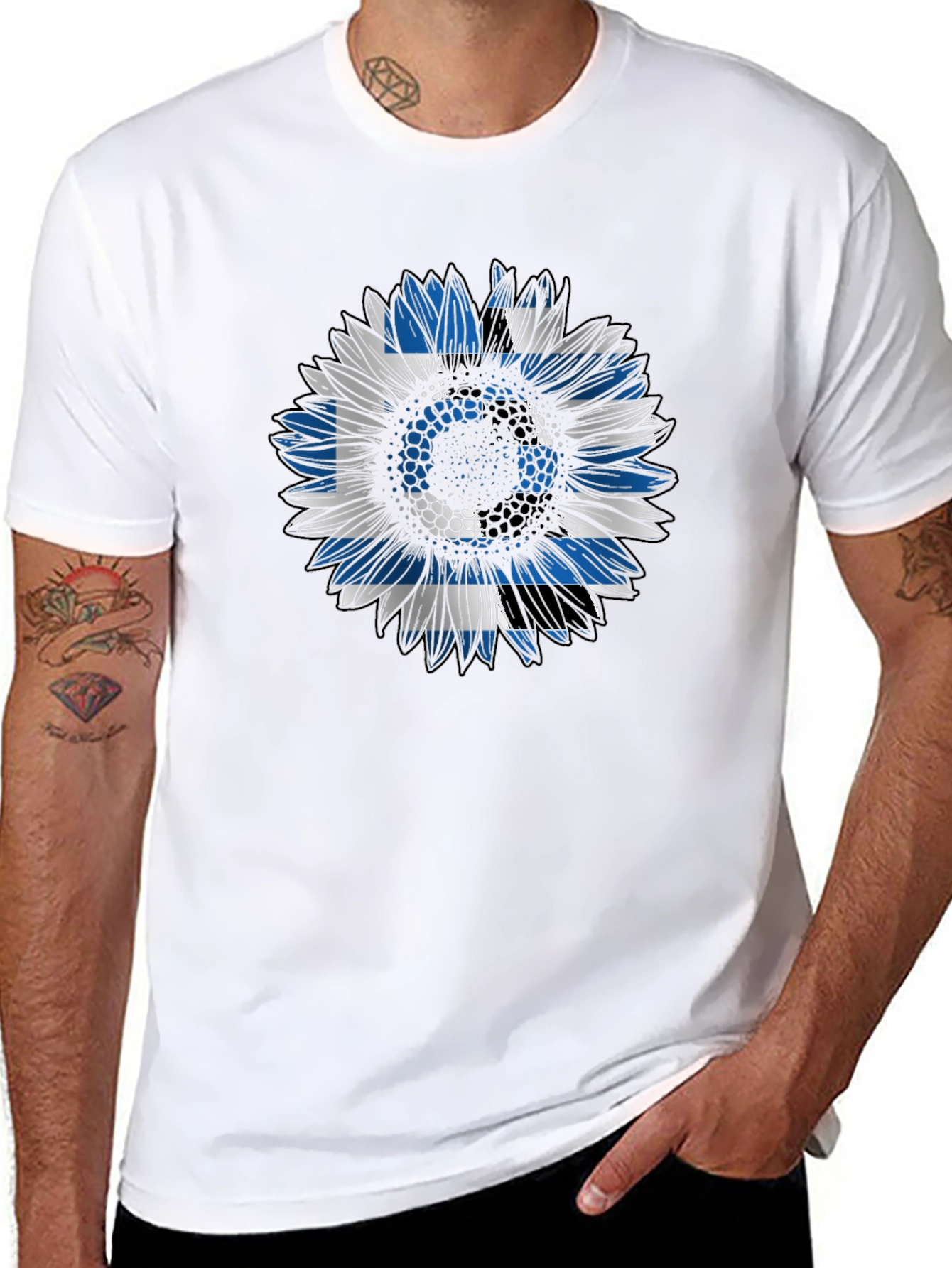 Greek Flag Sunflower Graphic Tee