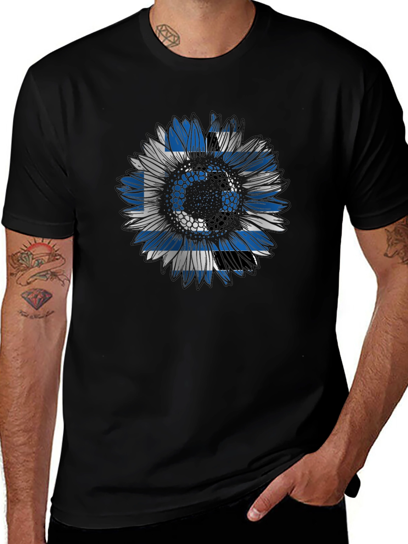 Greek Flag Sunflower Graphic Tee
