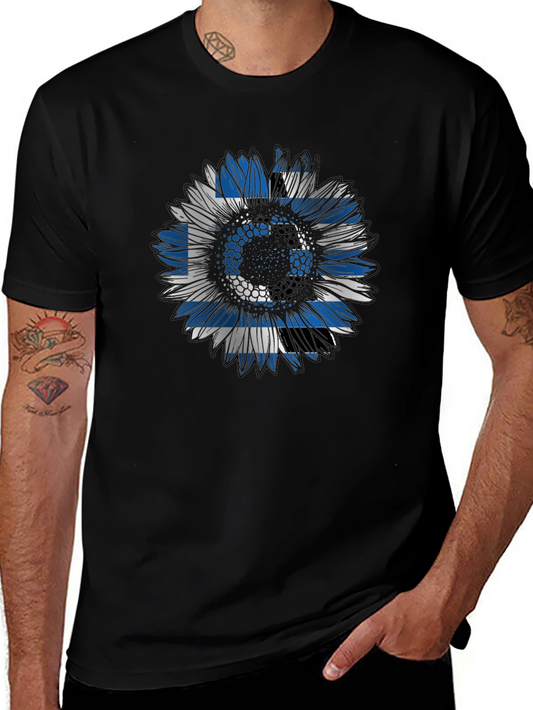 Greek Flag Sunflower Graphic Tee