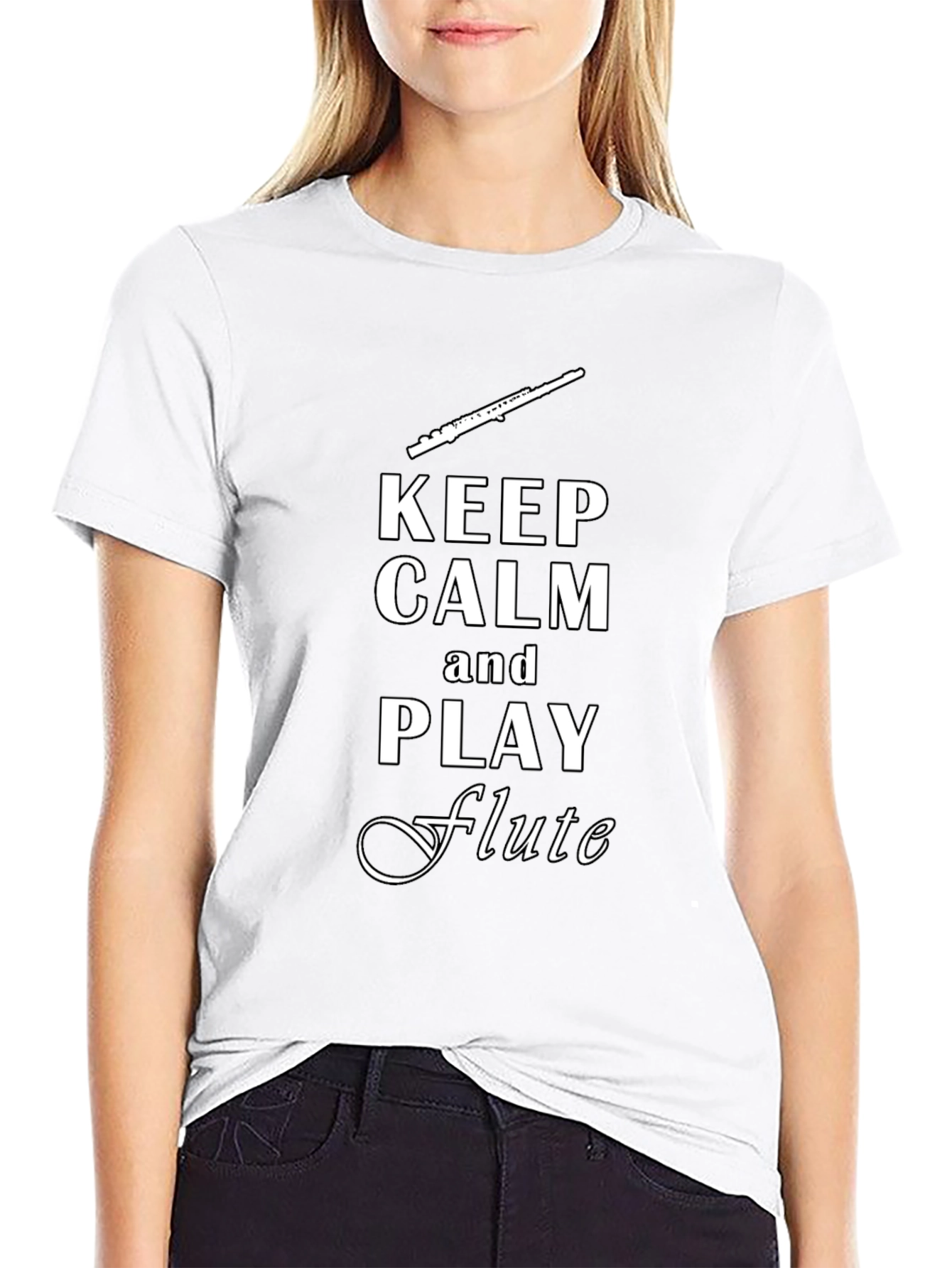 Keep Calm Play Flute Black T-Shirt