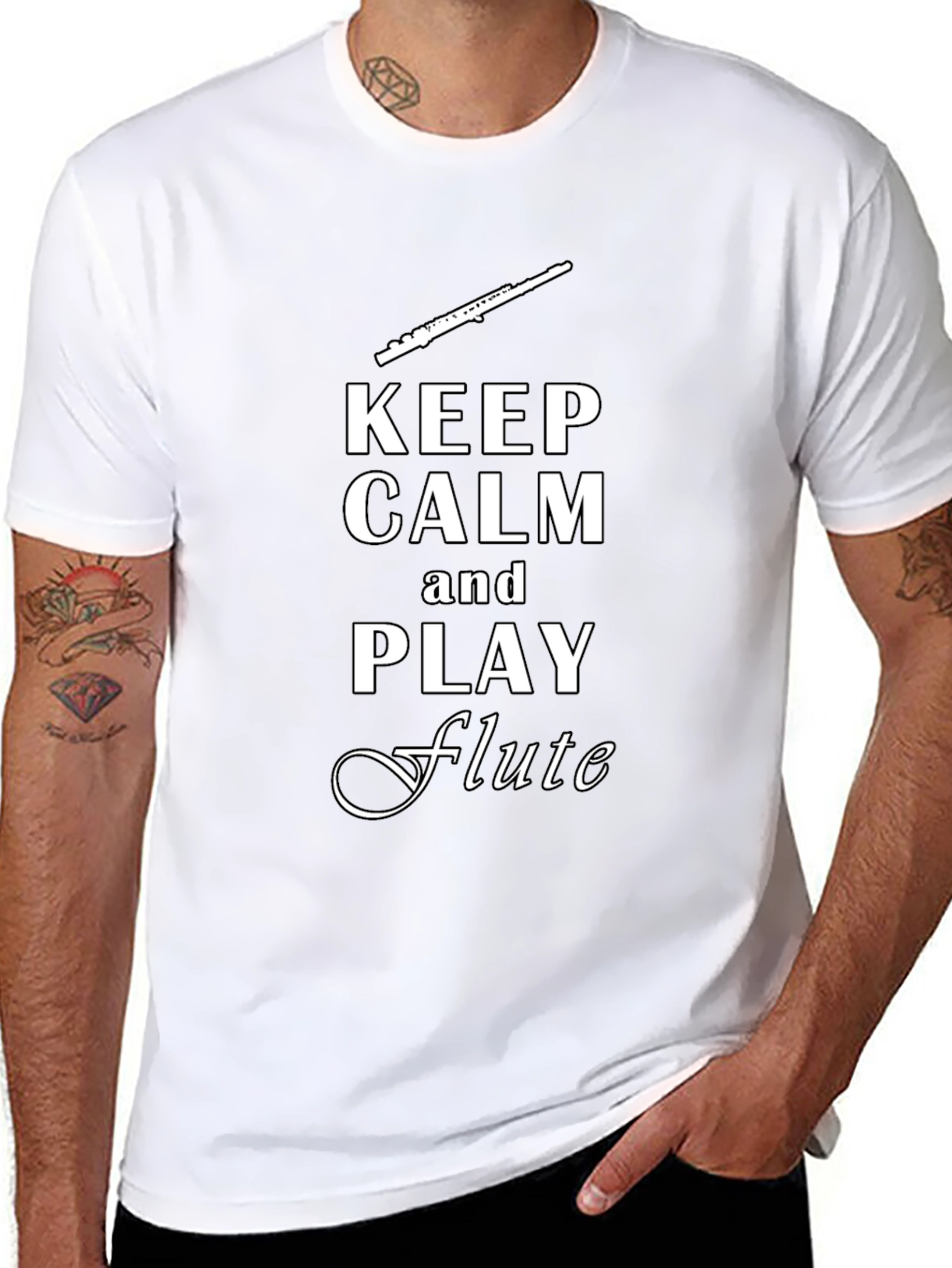 Keep Calm Play Flute Black T-Shirt