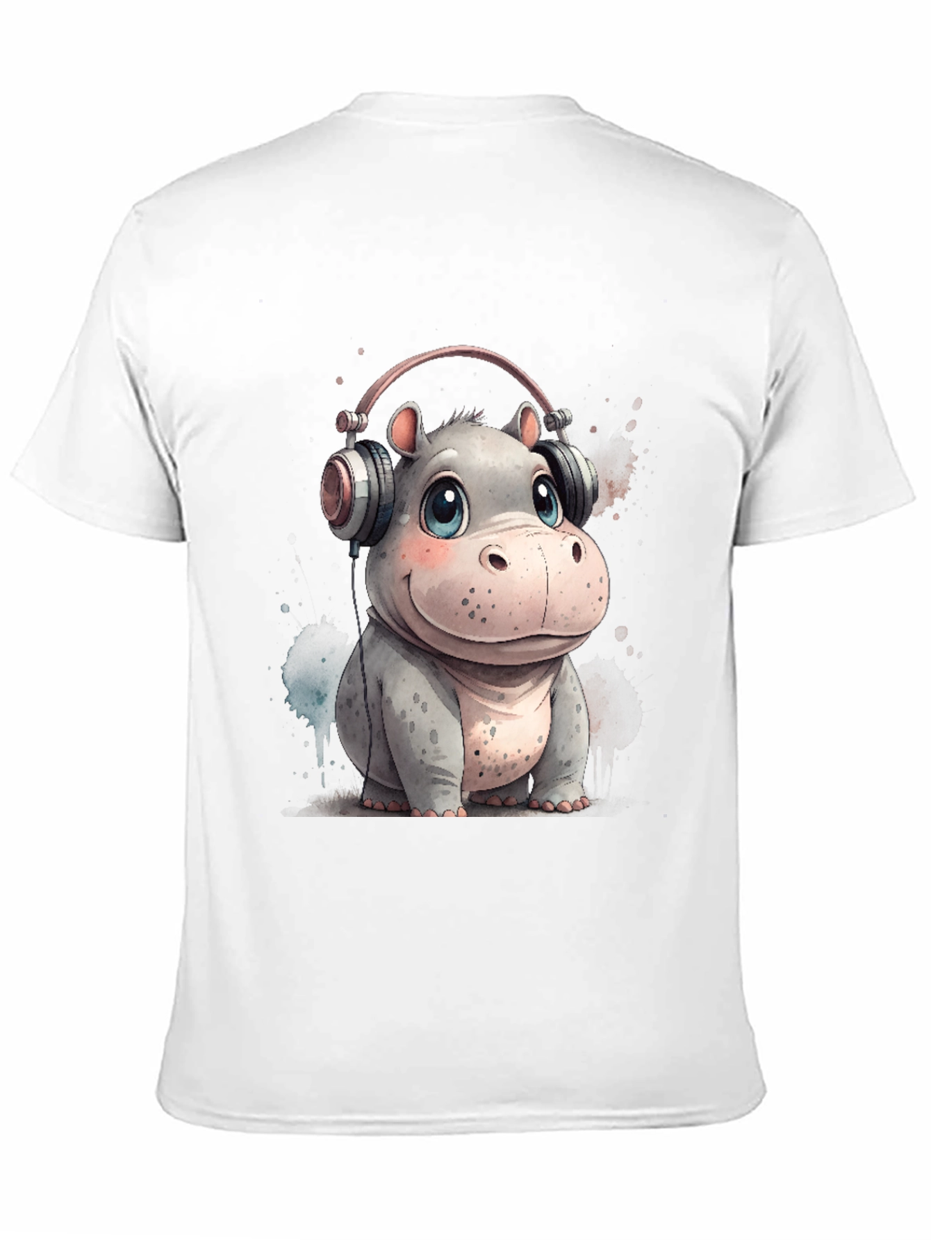 Hippo in Headphones Graphic Tee - Black Cotton T-Shirt