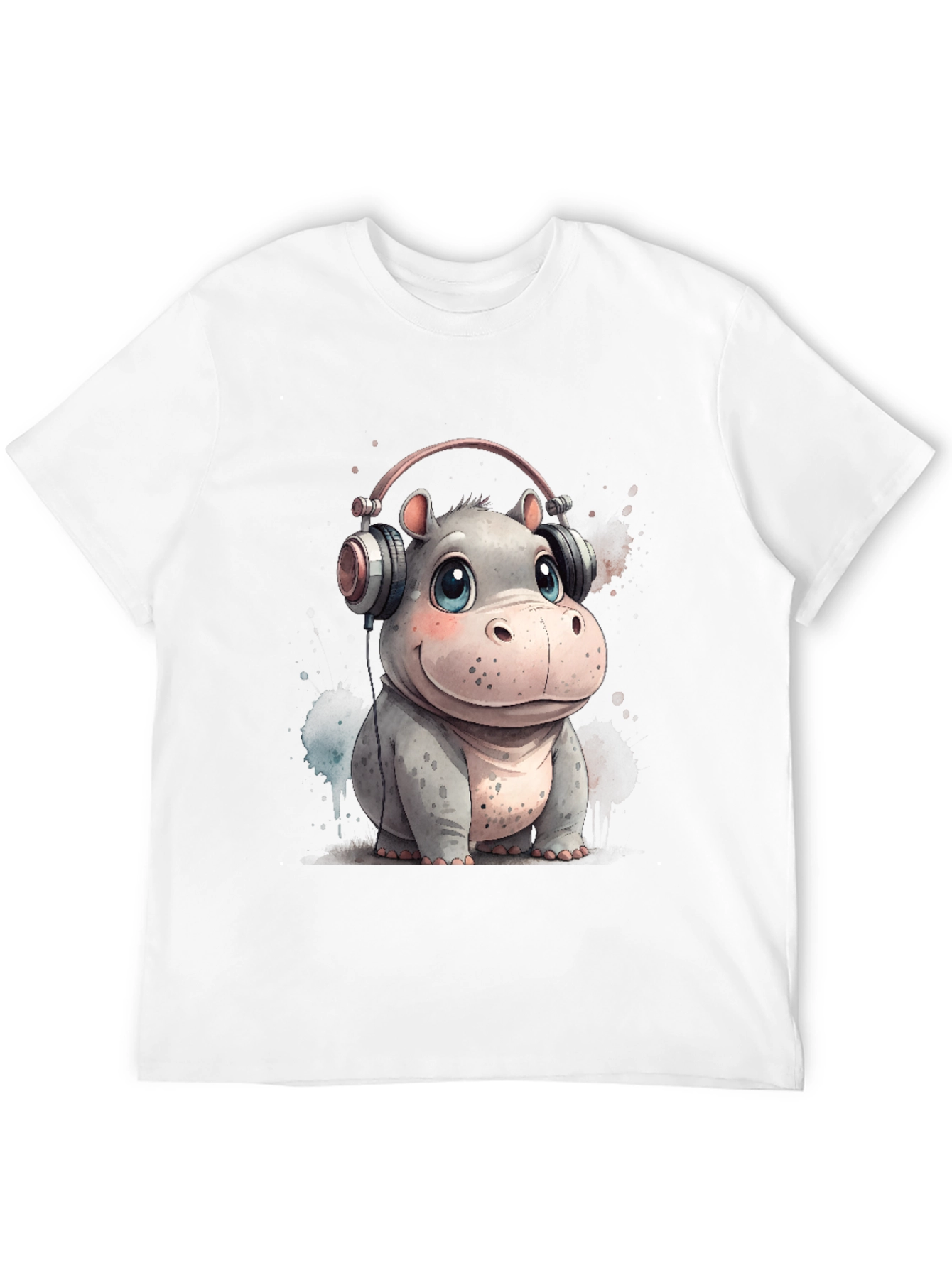 Hippo in Headphones Graphic Tee - Black Cotton T-Shirt