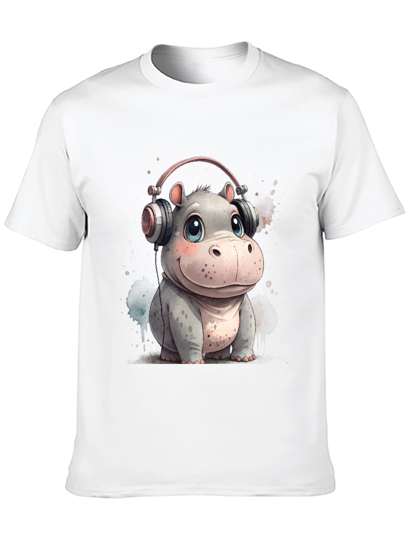 Hippo in Headphones Graphic Tee - Black Cotton T-Shirt