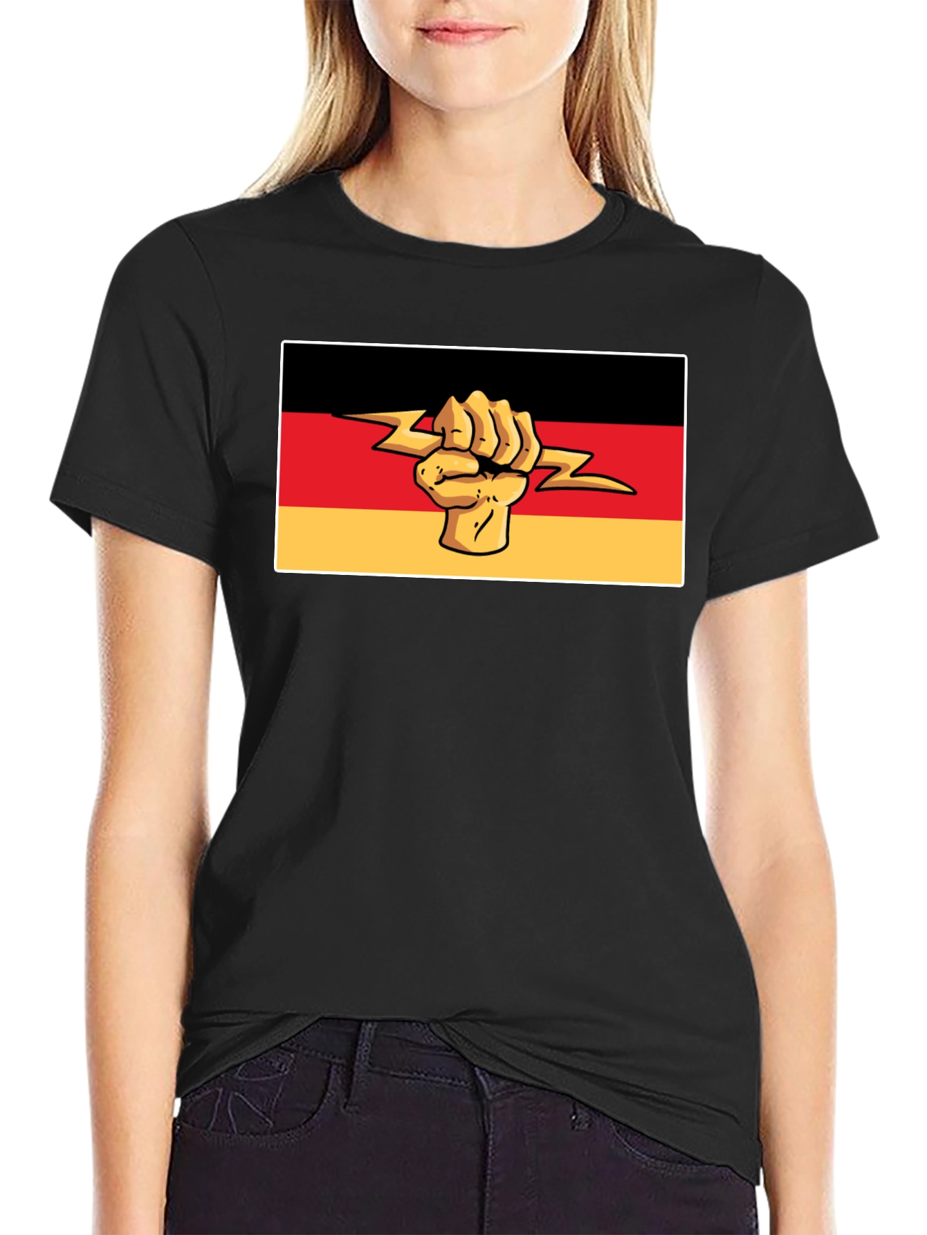 German Flag Fist Lightning Bolt Graphic T-Shirt