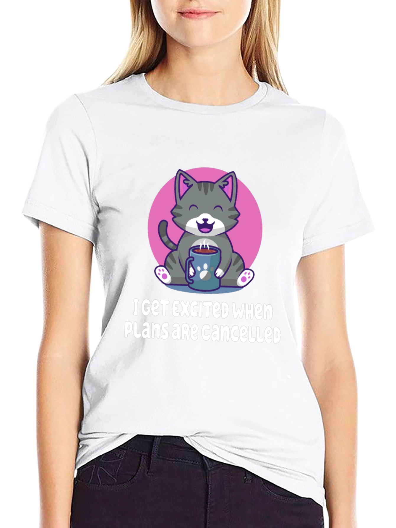 Funny Cat Coffee T-Shirt - Cancelled Plans Graphic Tee
