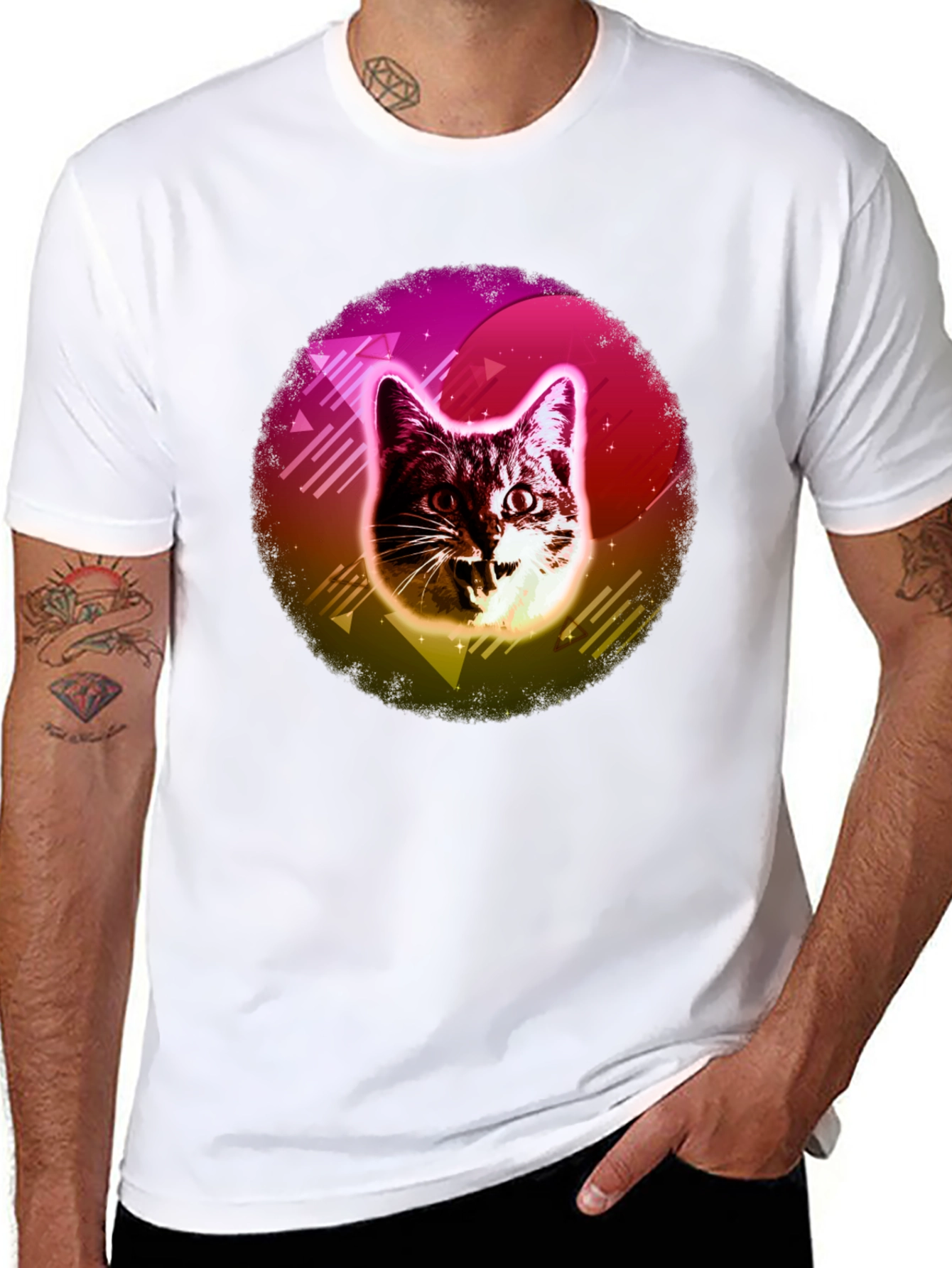 Retro Cat Graphic Tee - 80s Style