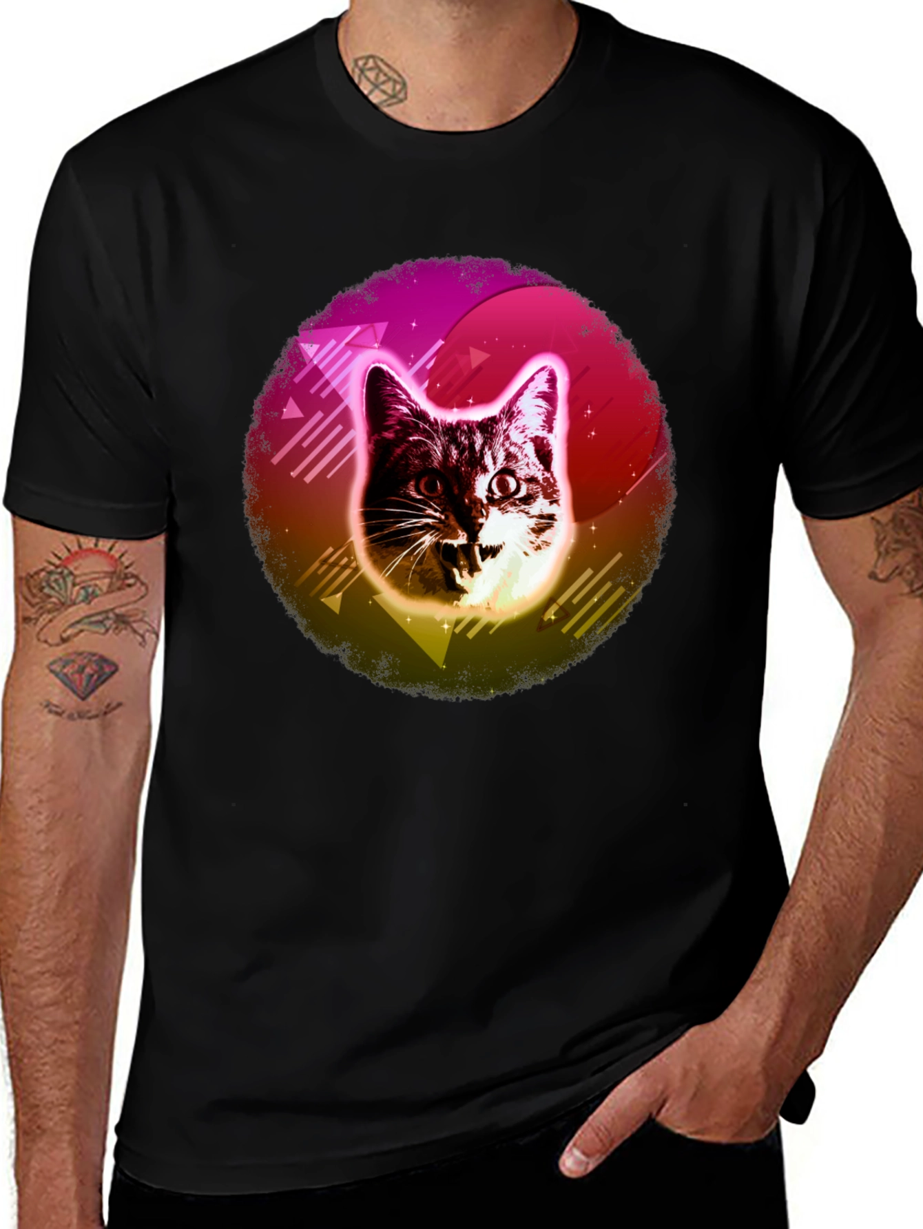 Retro Cat Graphic Tee - 80s Style