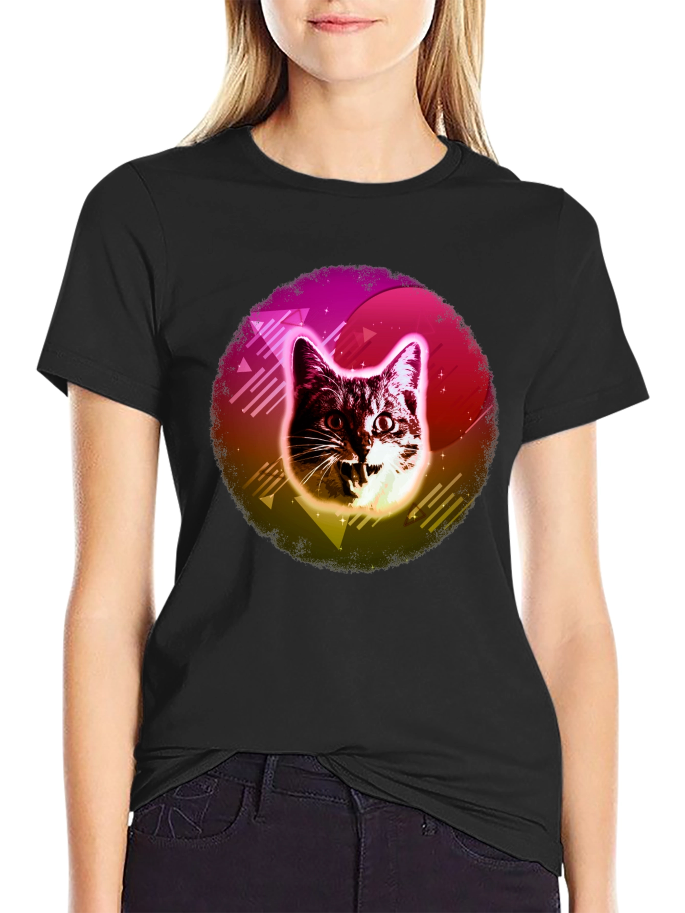 Retro Cat Graphic Tee - 80s Style