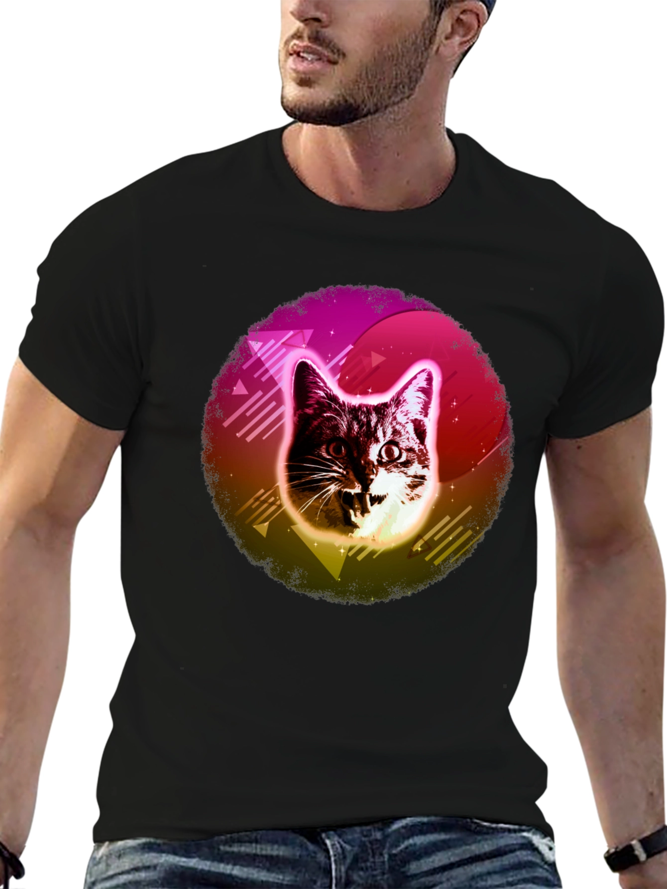 Retro Cat Graphic Tee - 80s Style