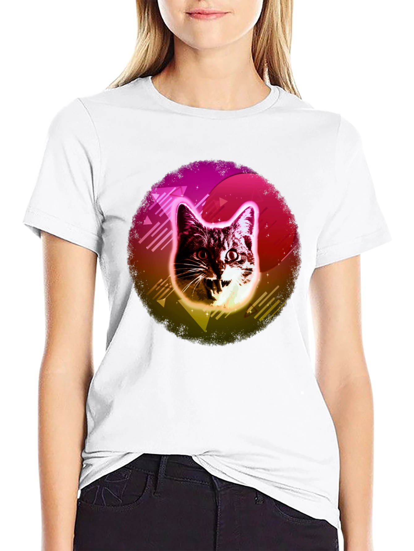 Retro Cat Graphic Tee - 80s Style