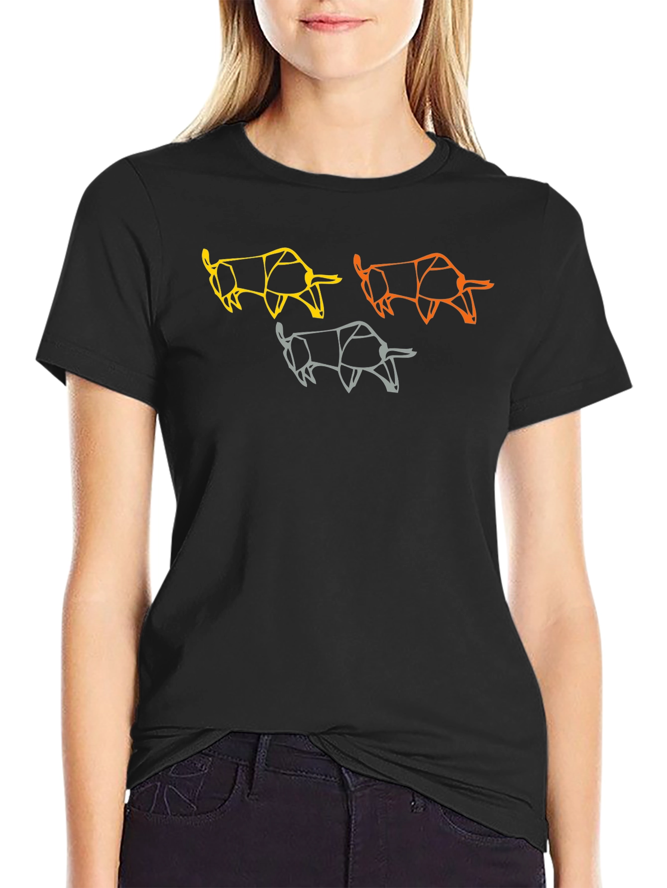 Geometric Bull Graphic Tee - Modern Art T-Shirt