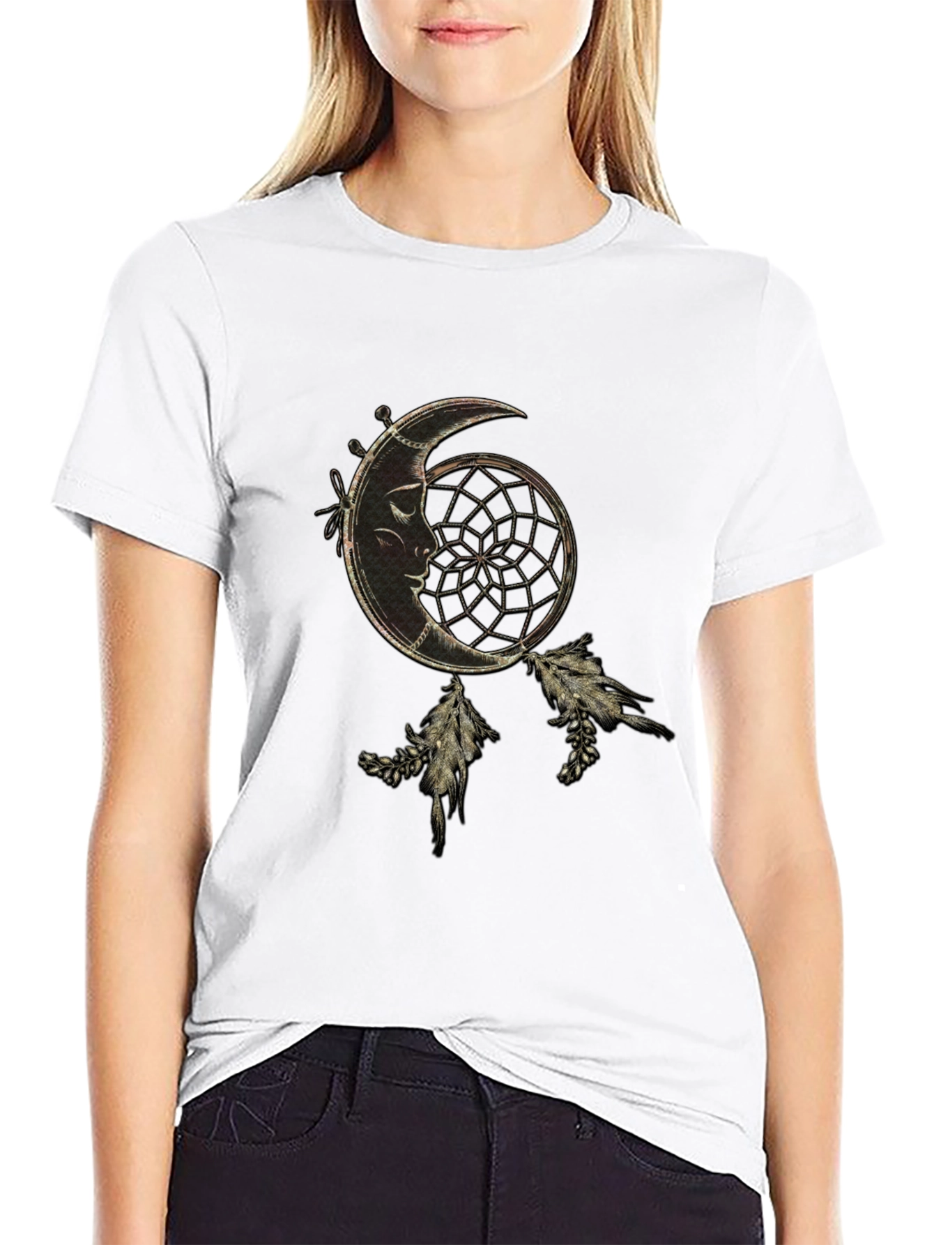 Dreamcatcher Moon Graphic Black T-Shirt