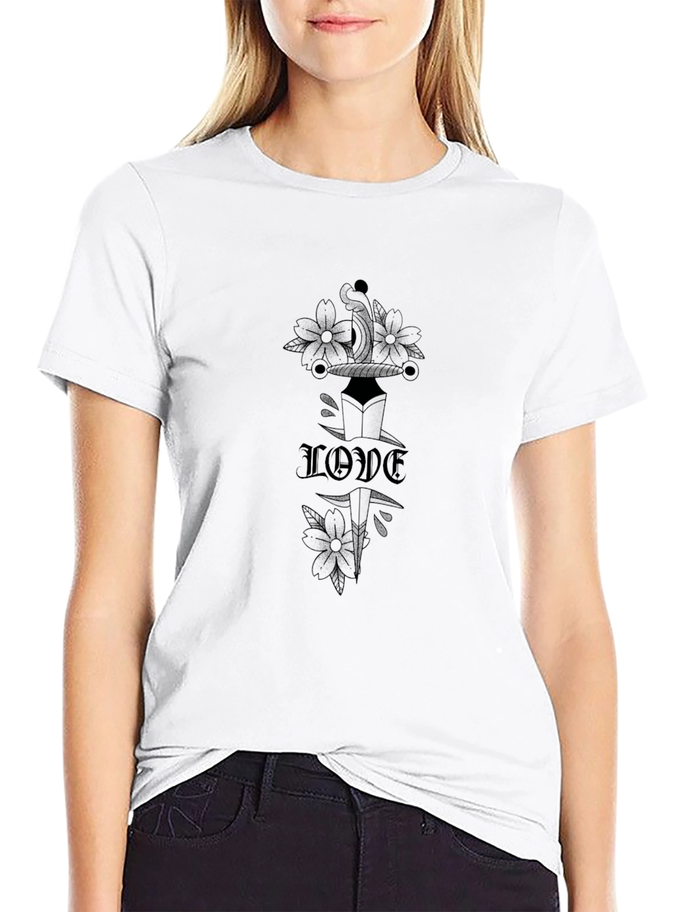 Edgy Love Tattoo Design Black T-Shirt