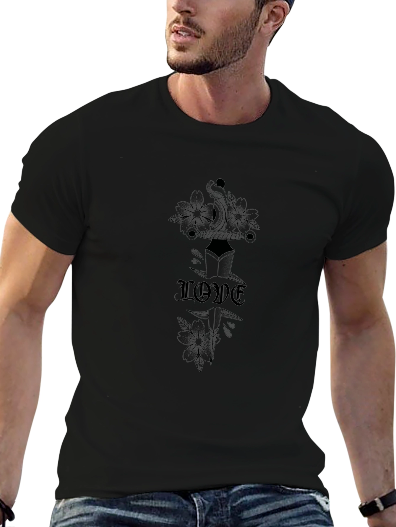 Edgy Love Tattoo Design Black T-Shirt