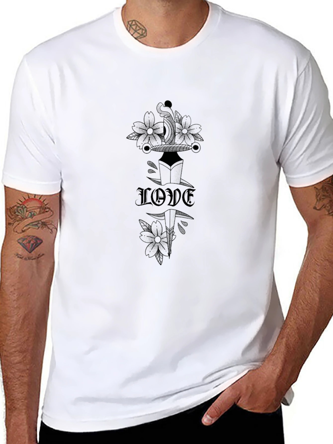 Edgy Love Tattoo Design Black T-Shirt
