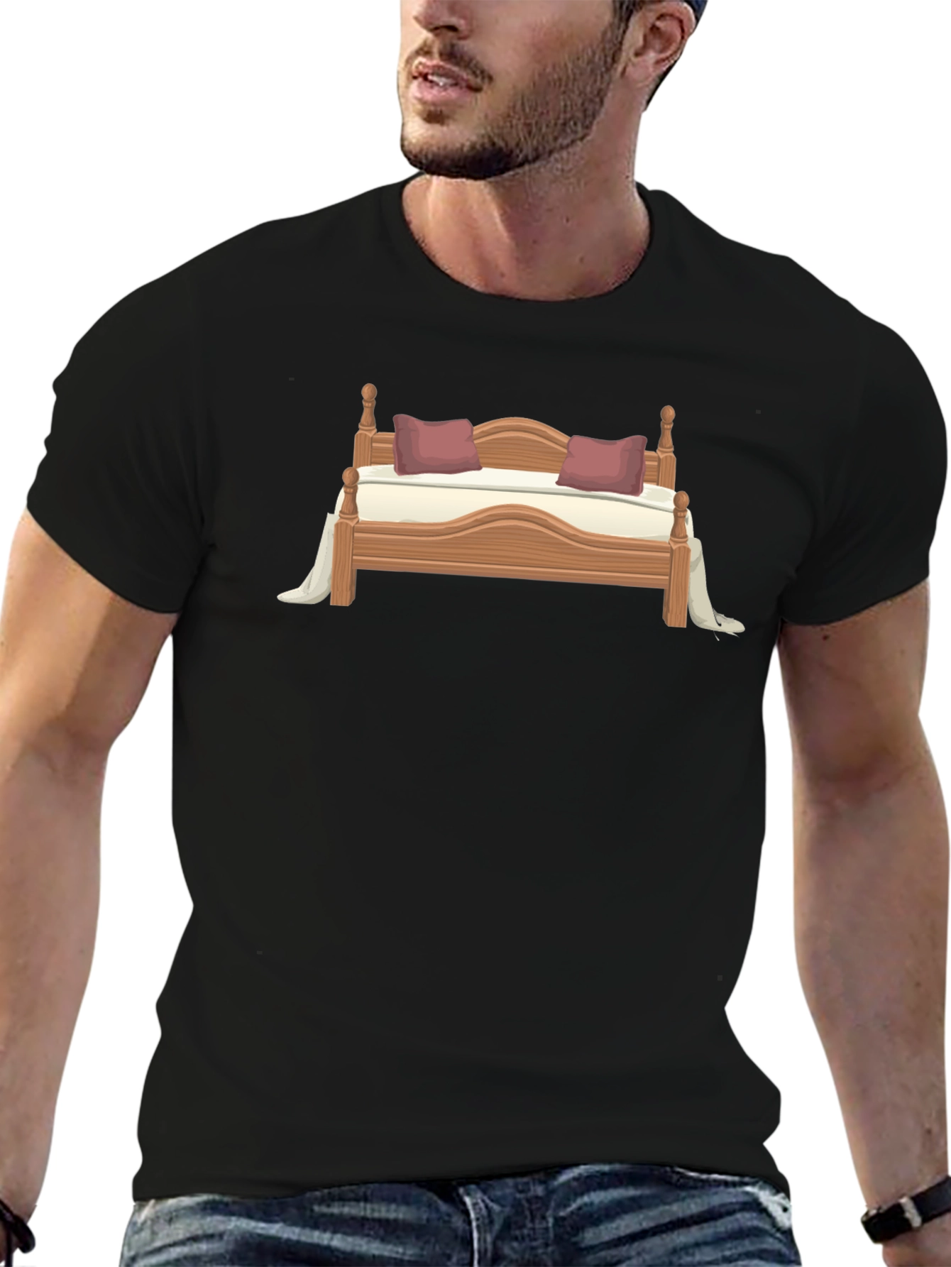 Novelty Bed Graphic T-Shirt - Casual Style