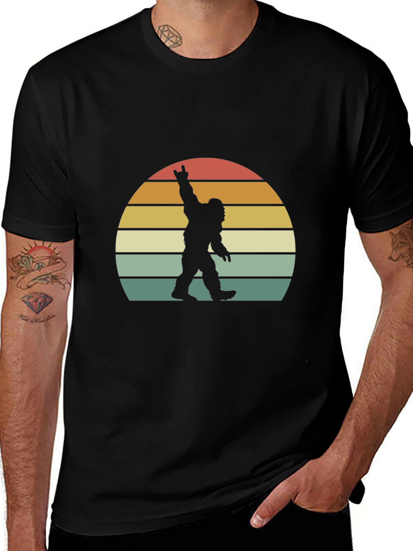 Retro Bigfoot Rock On T-Shirt - Black