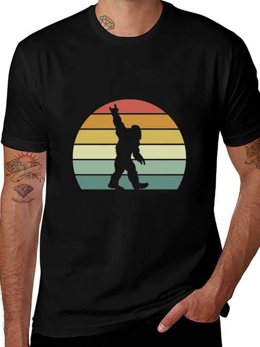Retro Bigfoot Rock On T-Shirt - Black