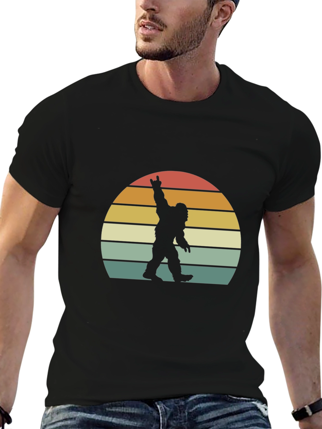 Retro Bigfoot Rock On T-Shirt - Black