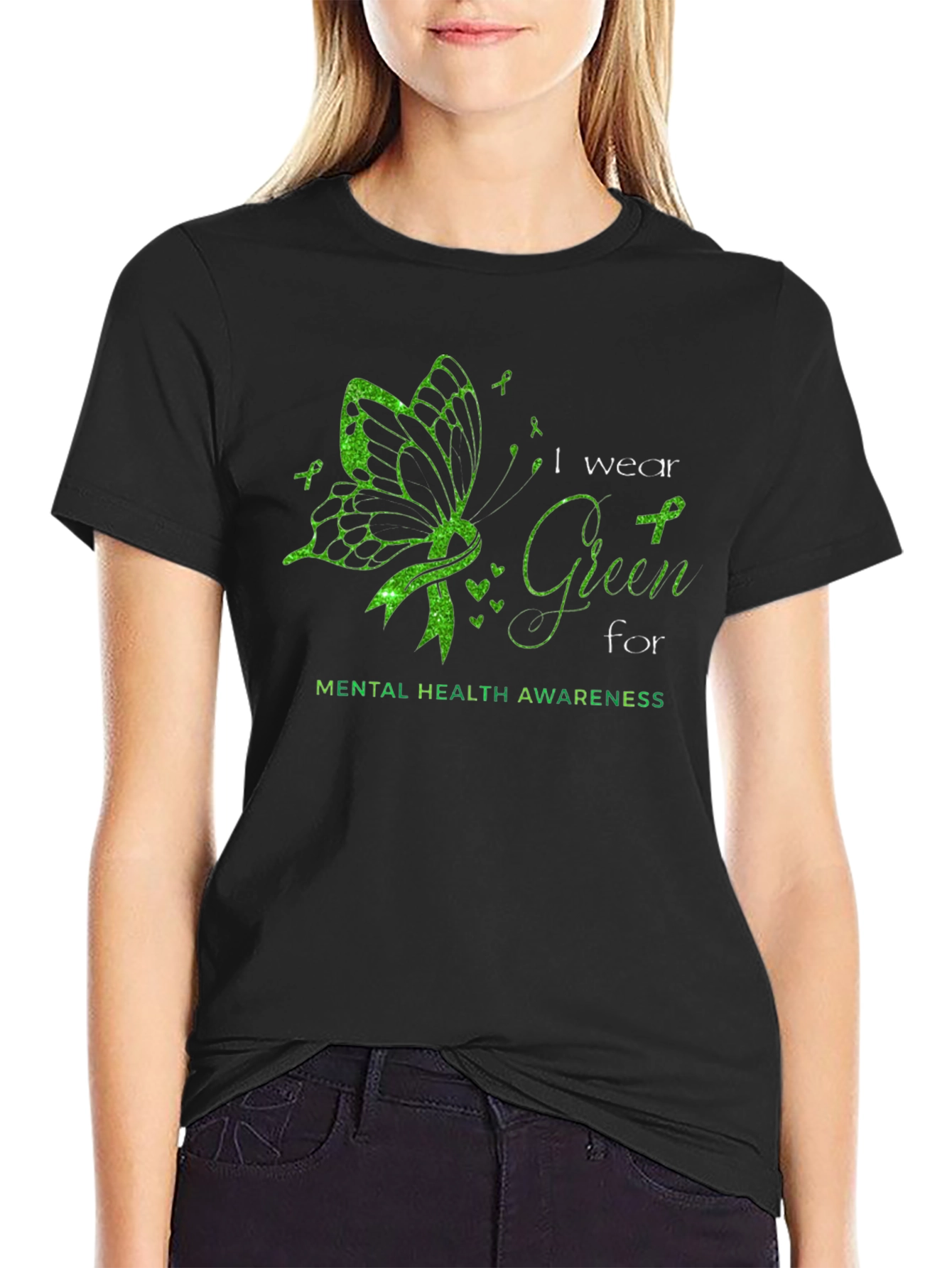 Mental Health Awareness Green Butterfly T-Shirt