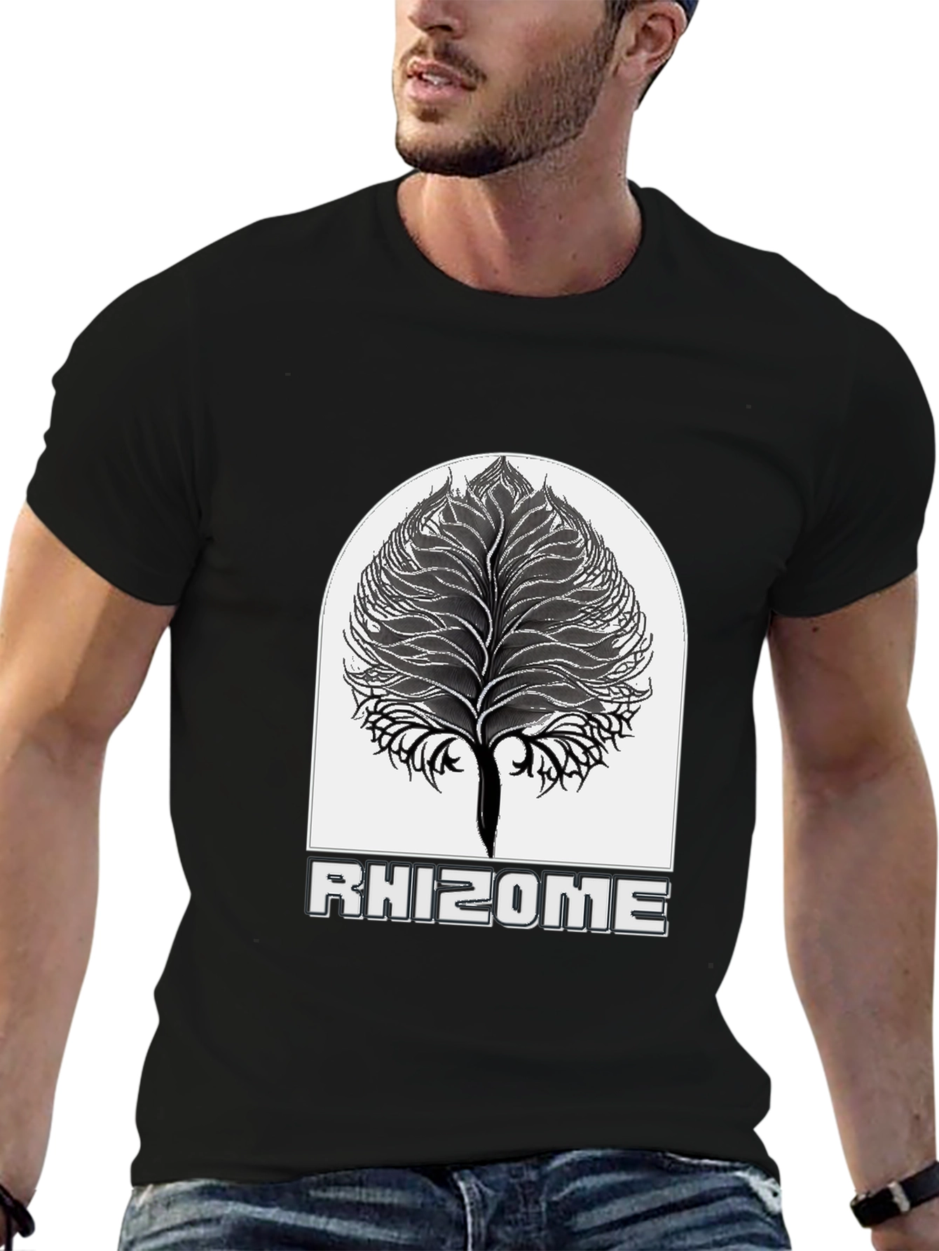Rhizome Black T-Shirt - Unique Tree Design