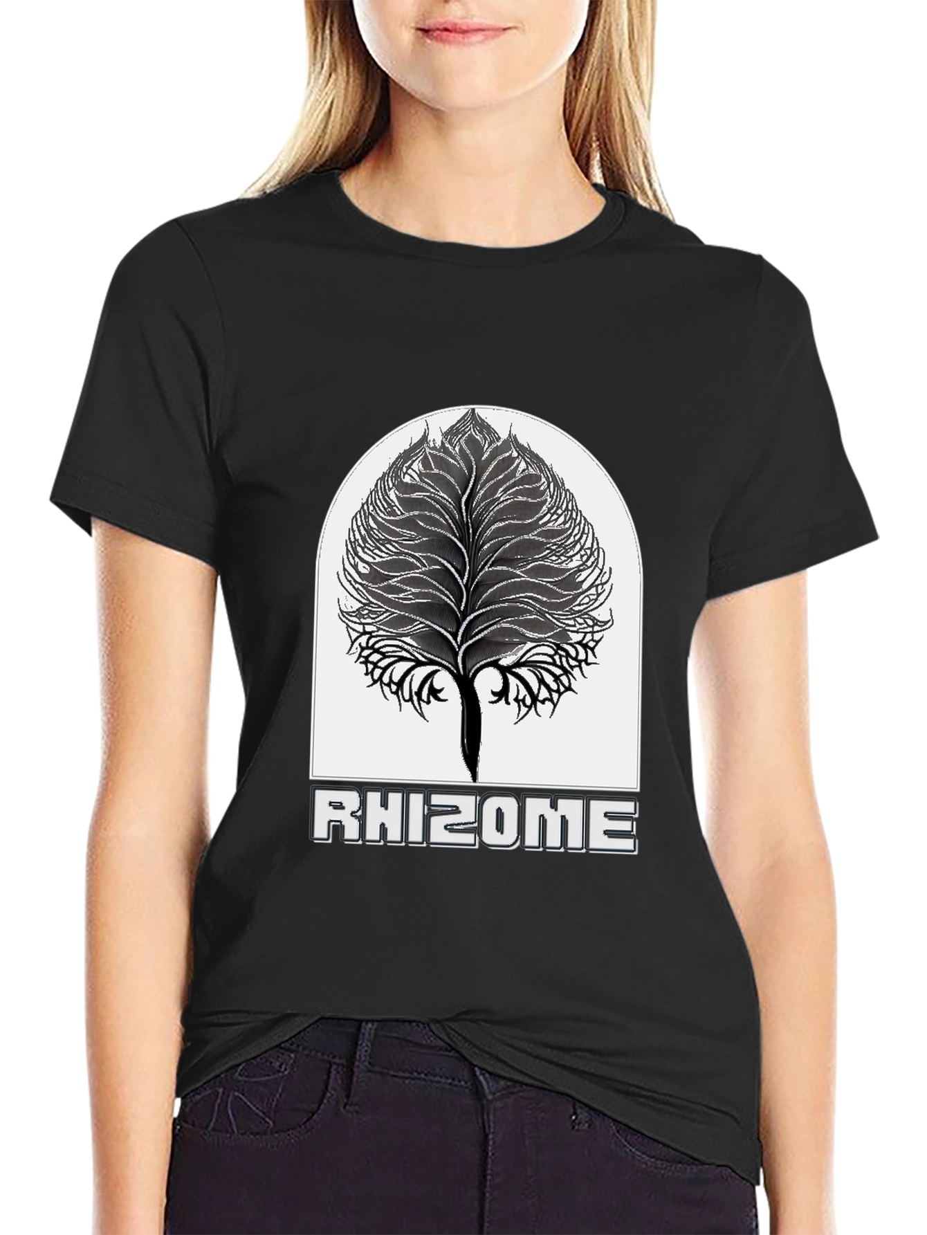 Rhizome Black T-Shirt - Unique Tree Design