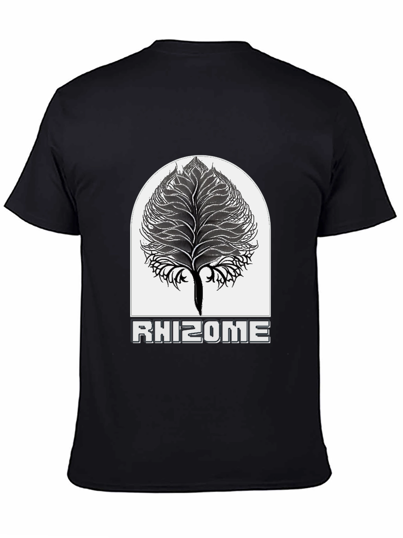 Rhizome Black T-Shirt - Unique Tree Design