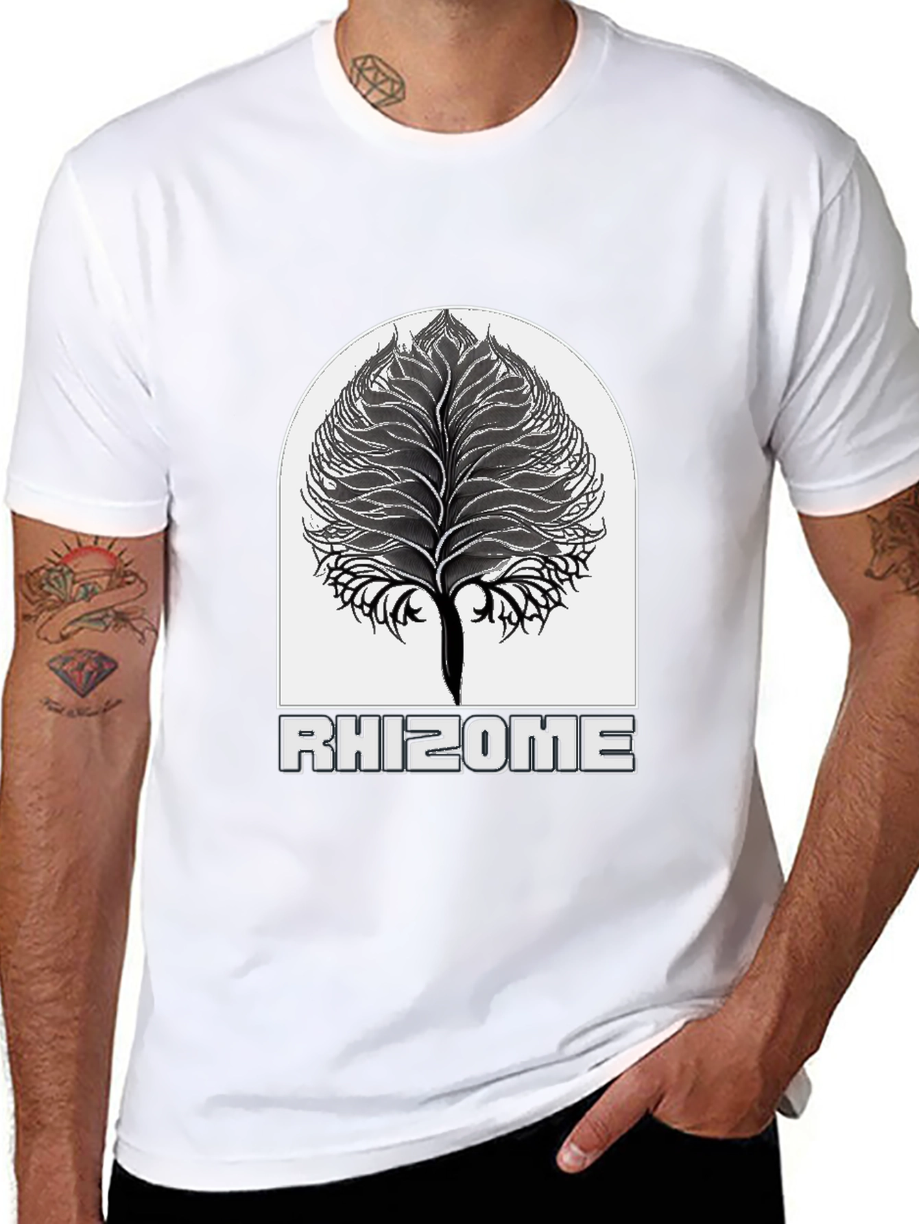 Rhizome Black T-Shirt - Unique Tree Design