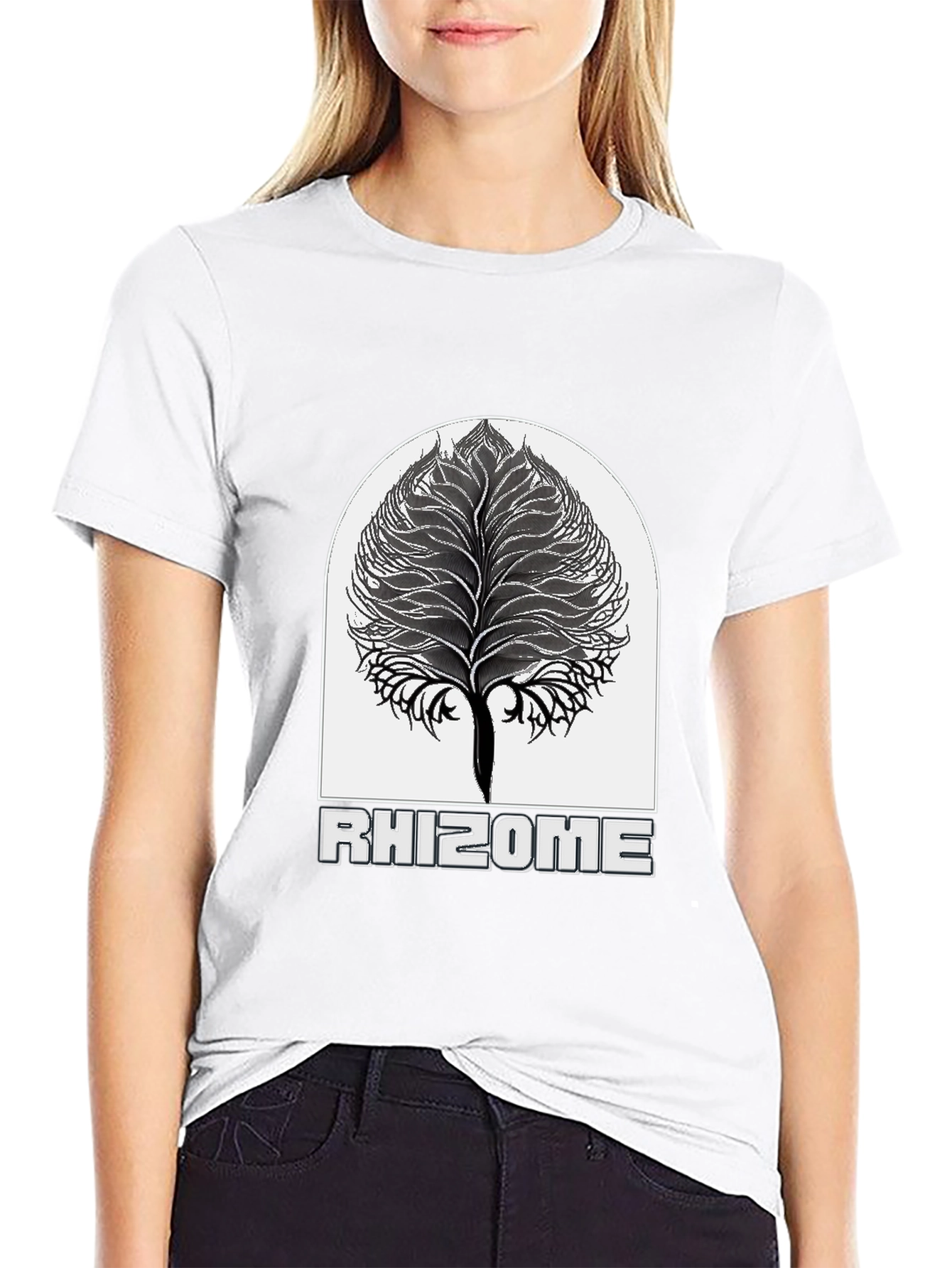 Rhizome Black T-Shirt - Unique Tree Design