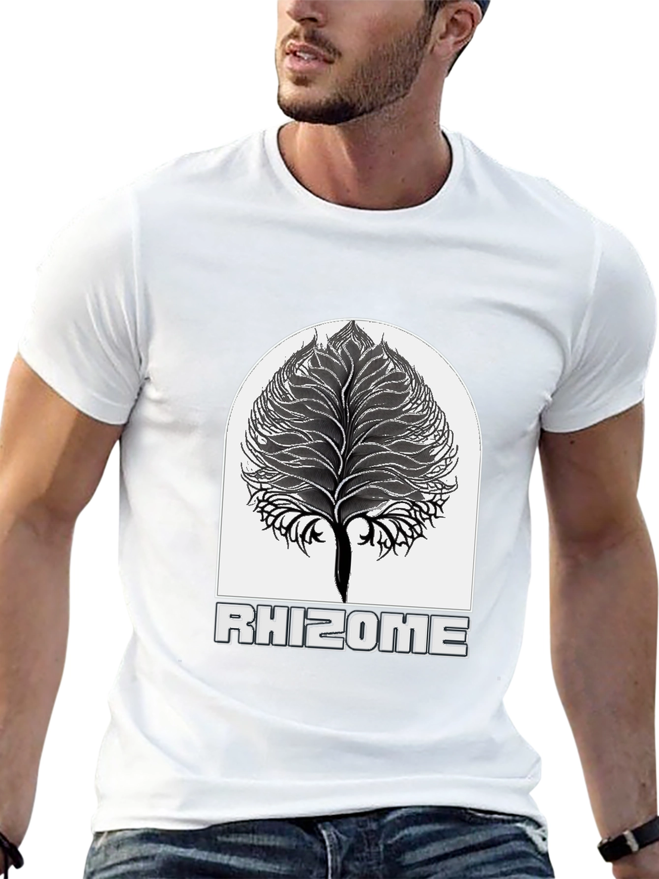 Rhizome Black T-Shirt - Unique Tree Design