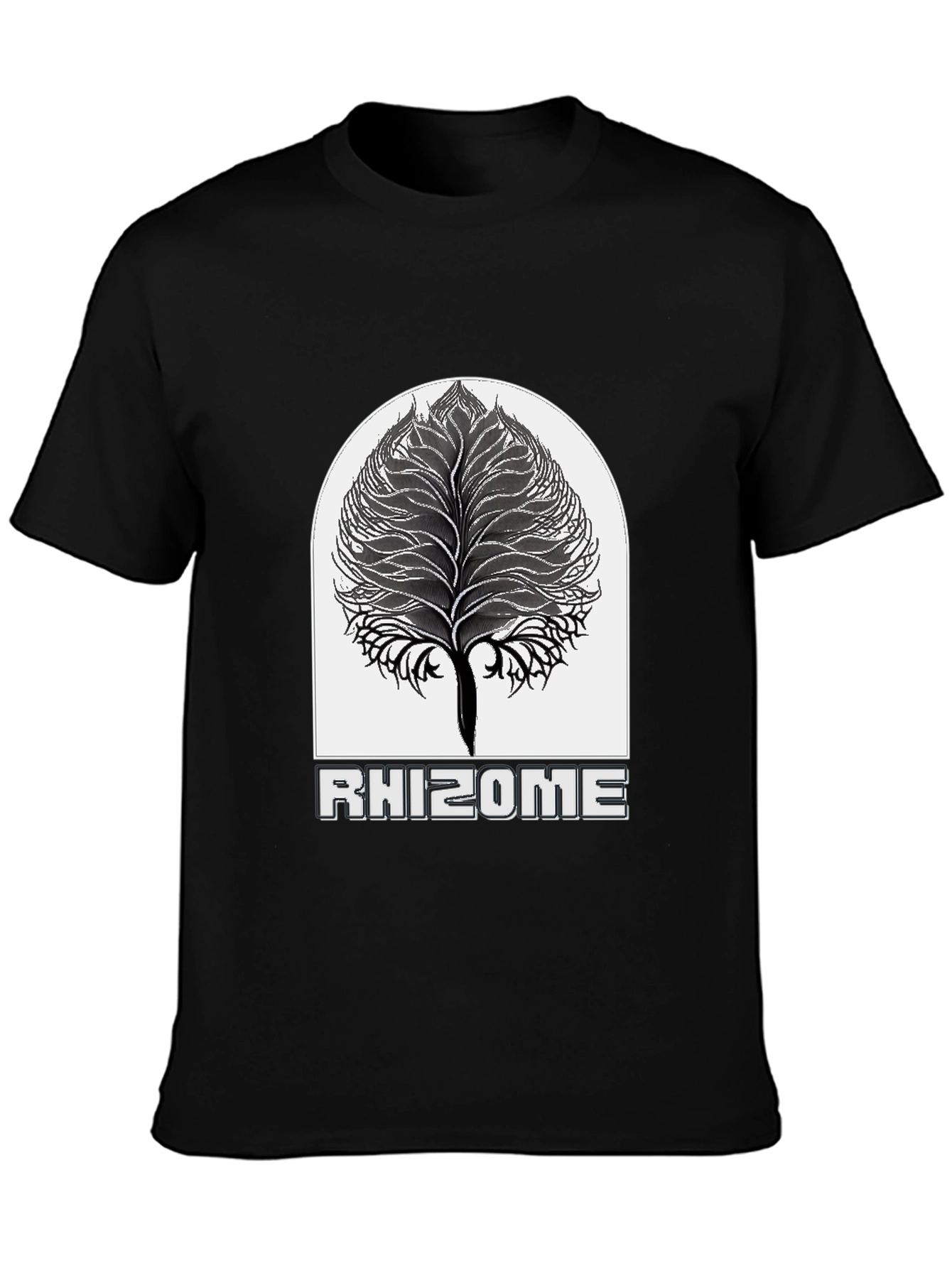 Rhizome Black T-Shirt - Unique Tree Design