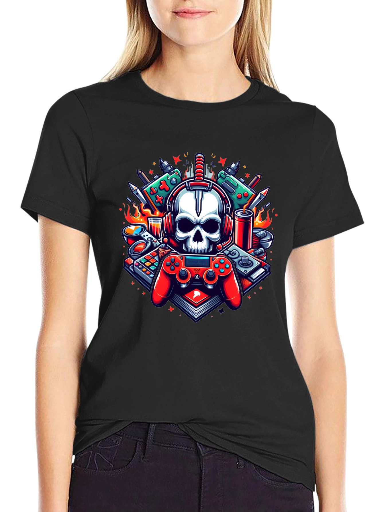 Gamer Skull Graphic T-Shirt - Cool Design!