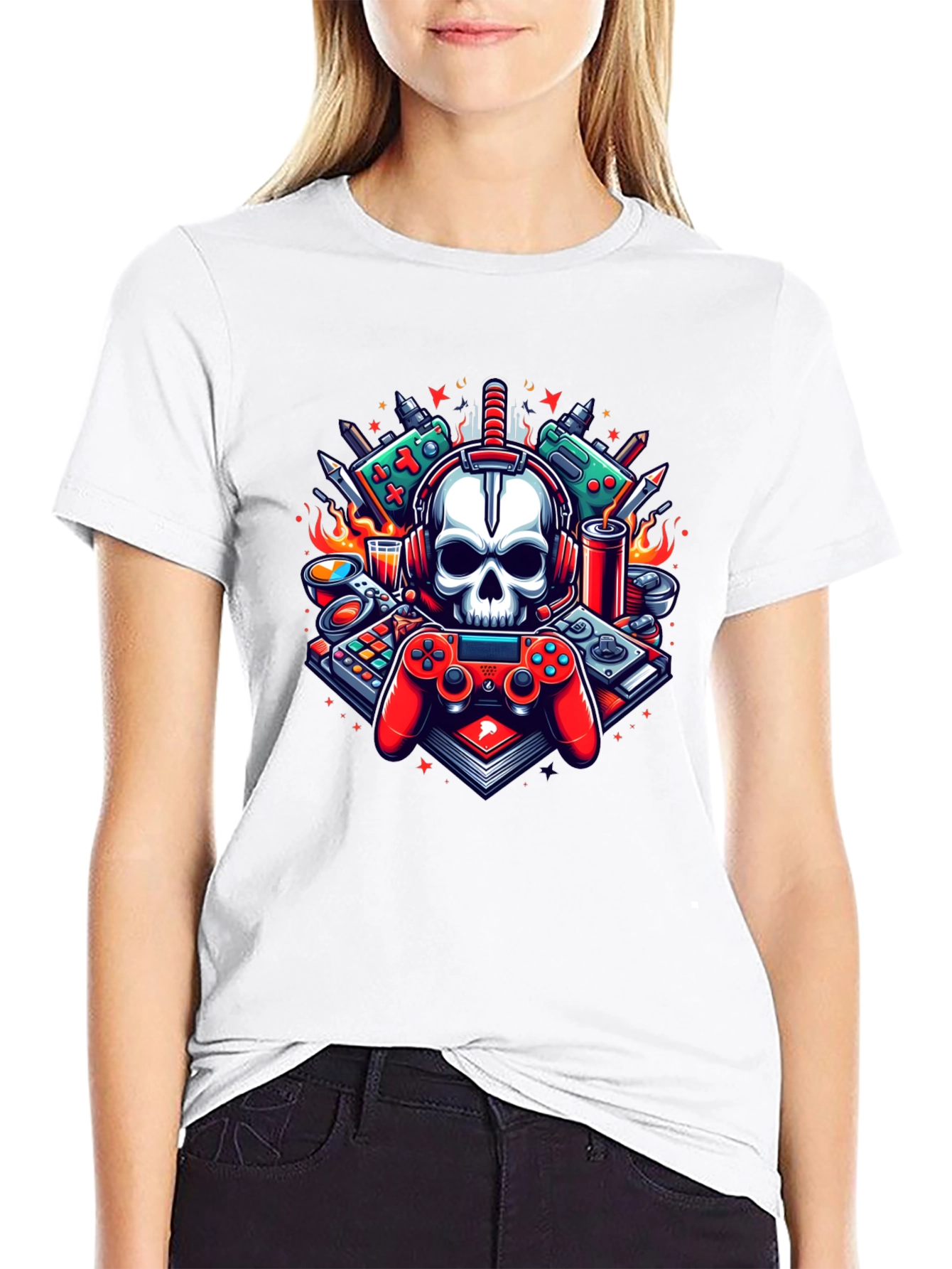 Gamer Skull Graphic T-Shirt - Cool Design!