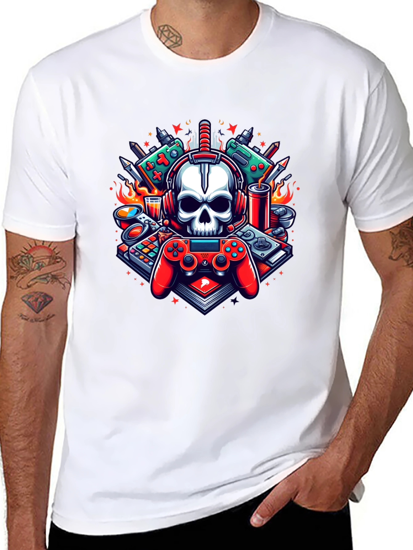 Gamer Skull Graphic T-Shirt - Cool Design!