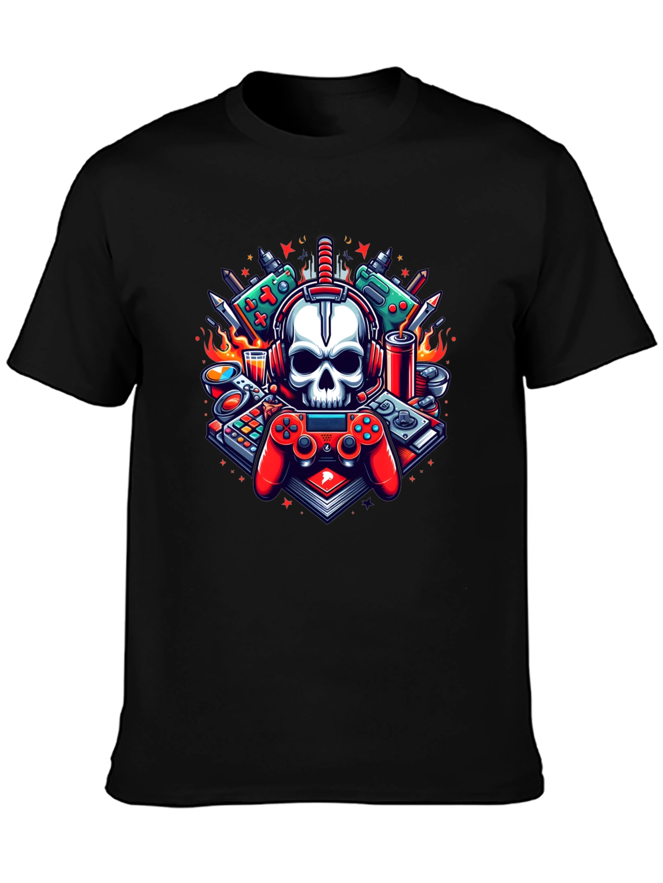 Gamer Skull Graphic T-Shirt - Cool Design!