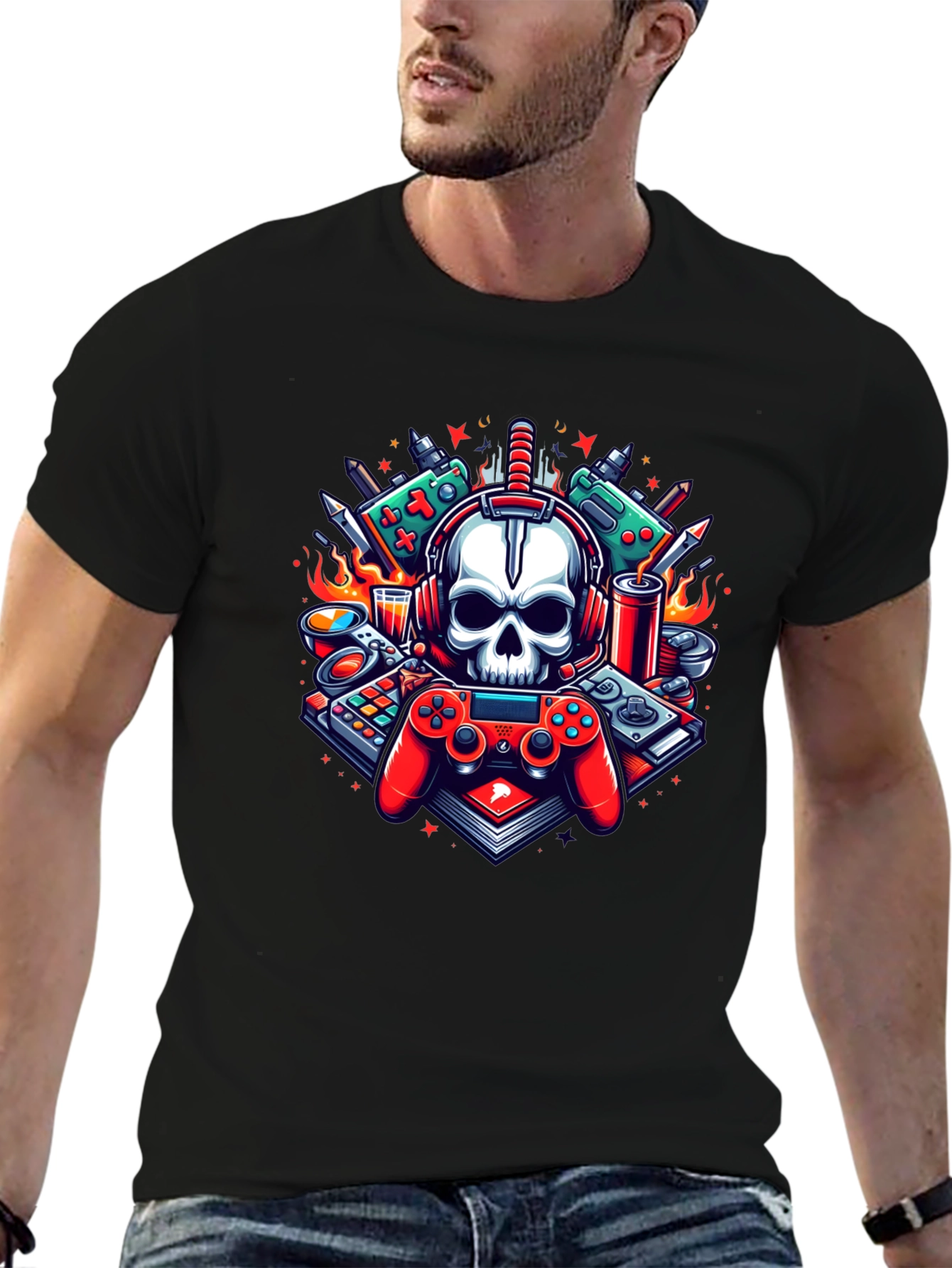 Gamer Skull Graphic T-Shirt - Cool Design!