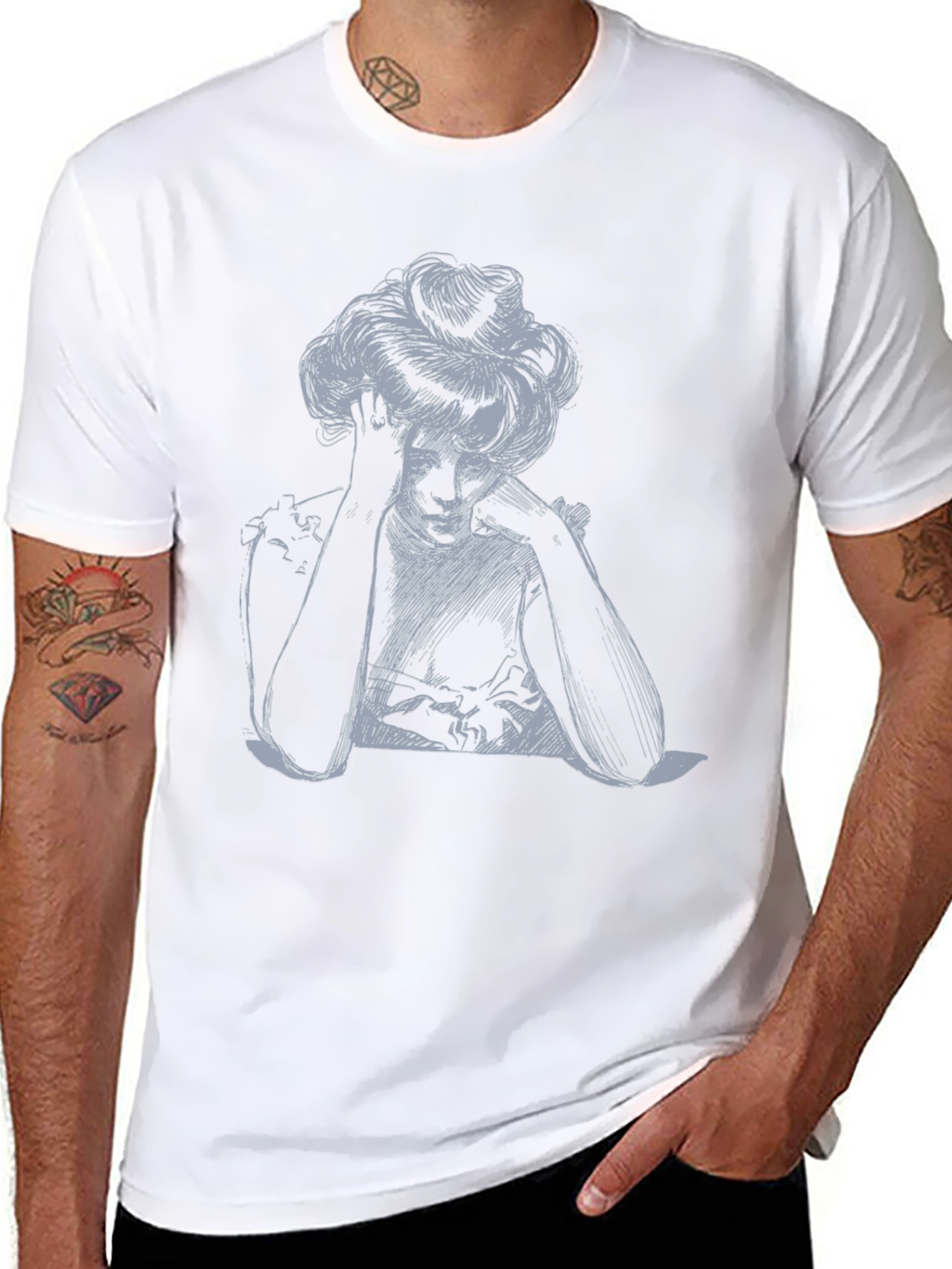 Elegant Sketch Tee - Artistic Design Black